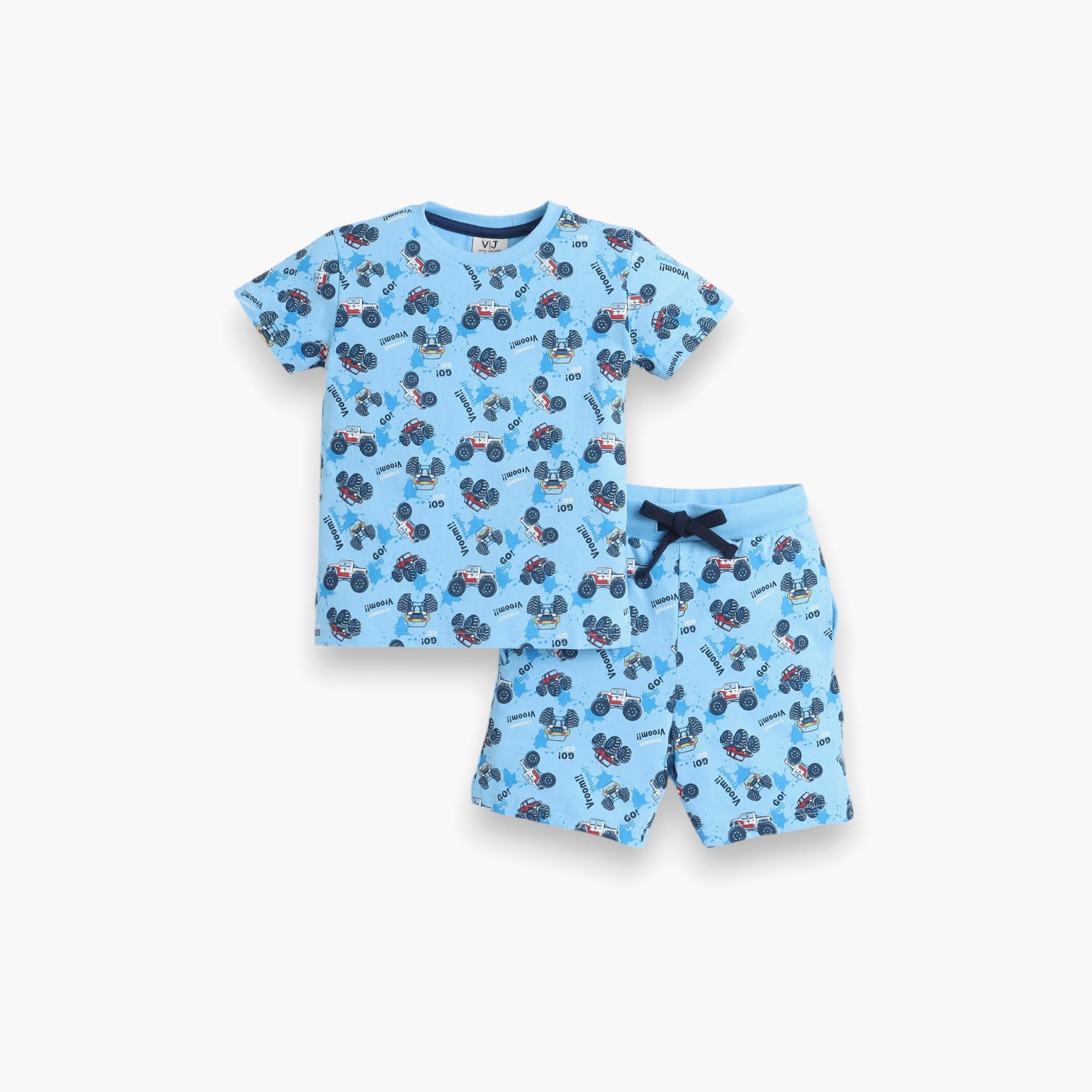 Victor and Jane 2-Piece Printed Short Sleeves T-Shirt with Shorts-boys-clothing-nightwear-image-1