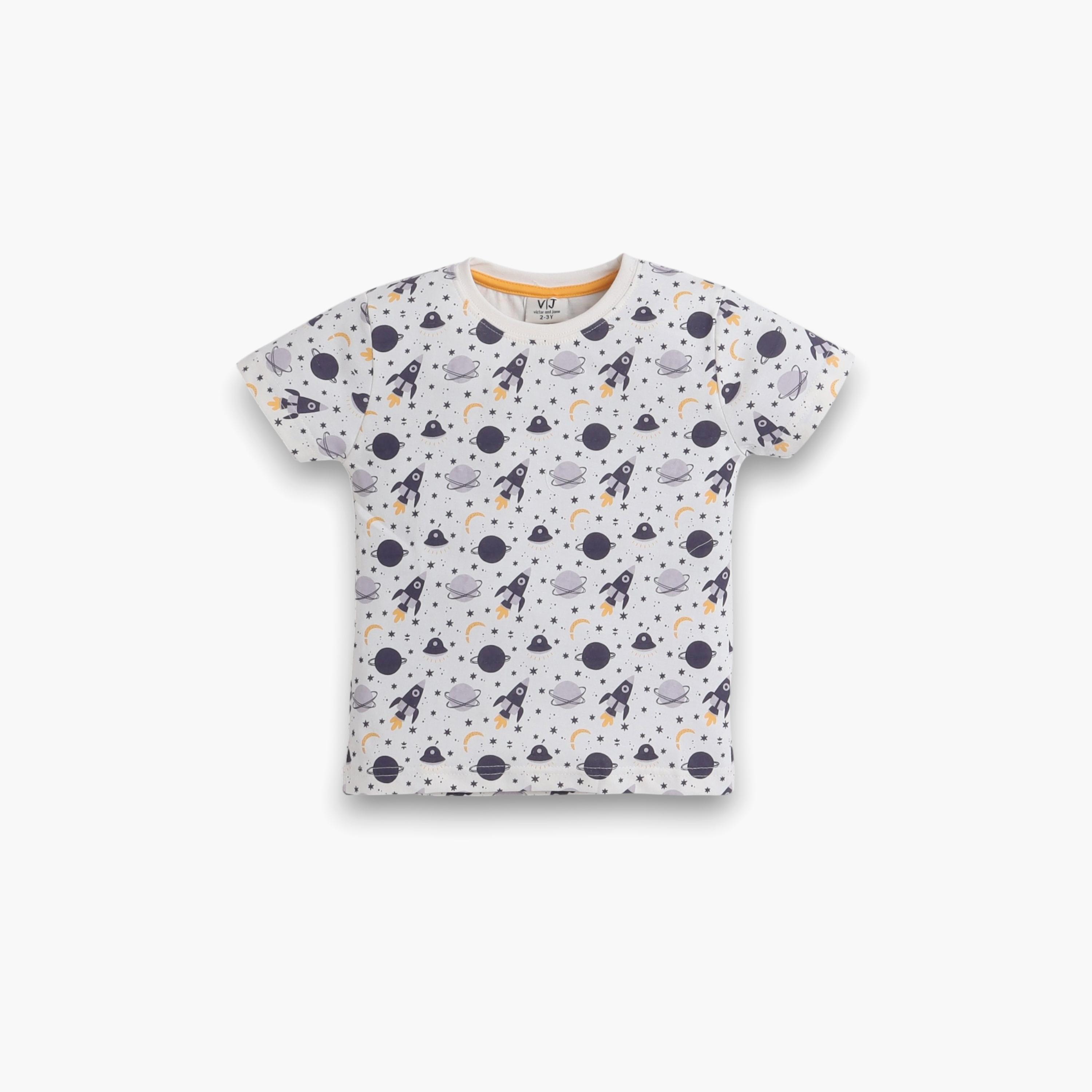 تي شيرت مطبوع بأكمام قصيرة مكون من قطعتين مع شورت من فيكتور اند جين-boys-clothing-nightwear-image-2