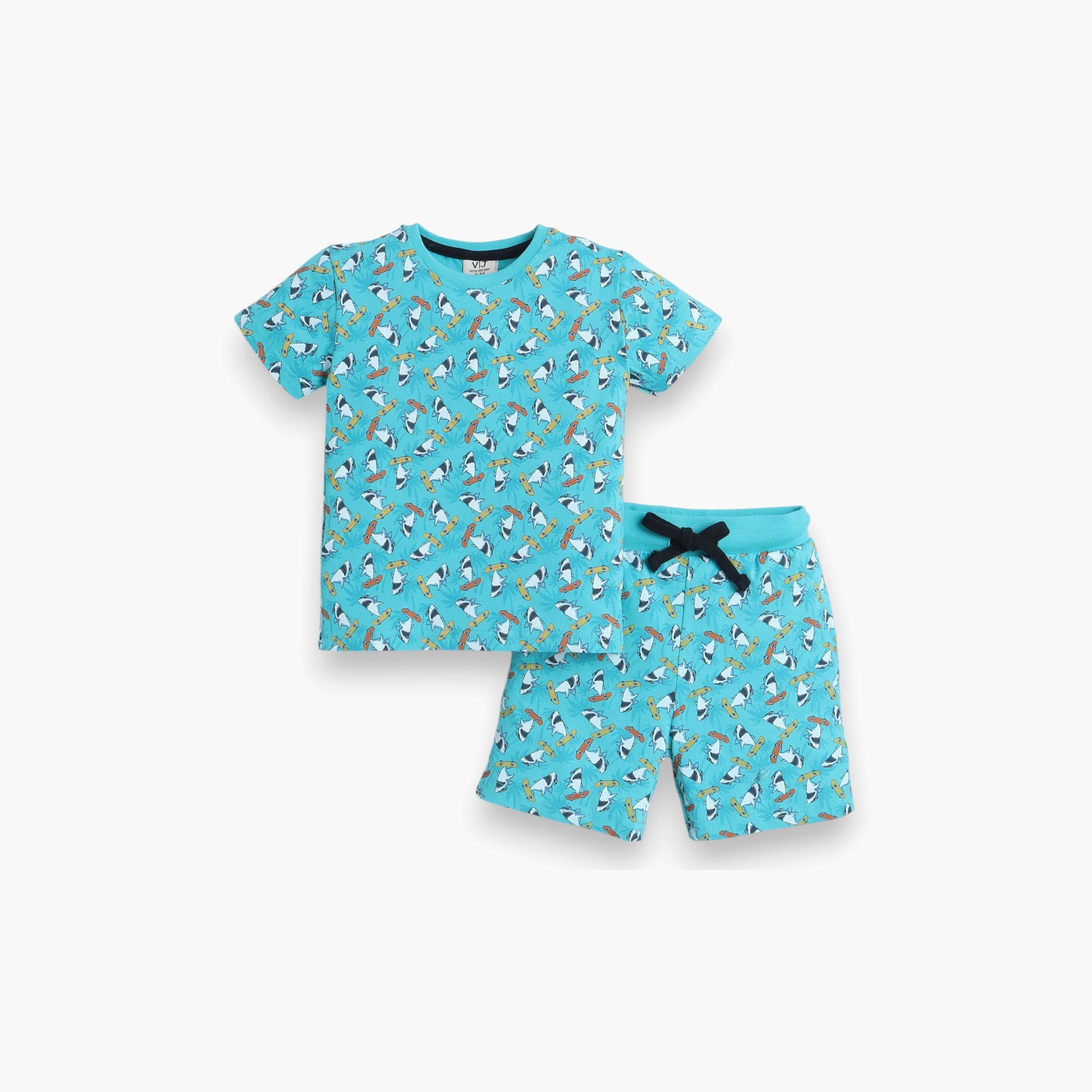 Victor and Jane 2-Piece Printed Short Sleeves T-Shirt with Shorts-boys-clothing-nightwear-image-1