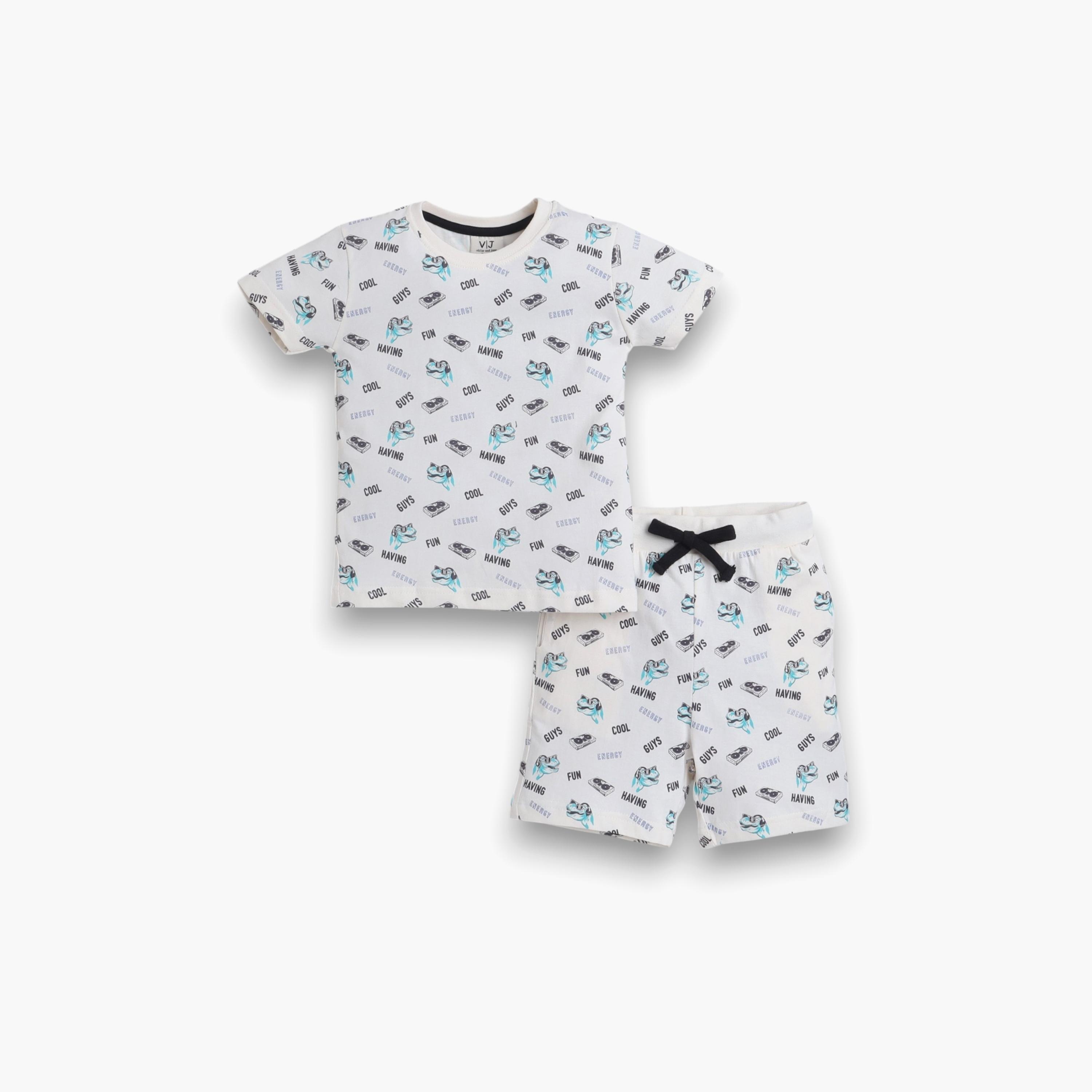 تي شيرت مطبوع بأكمام قصيرة مكون من قطعتين مع شورت من فيكتور اند جين-boys-clothing-nightwear-image-1