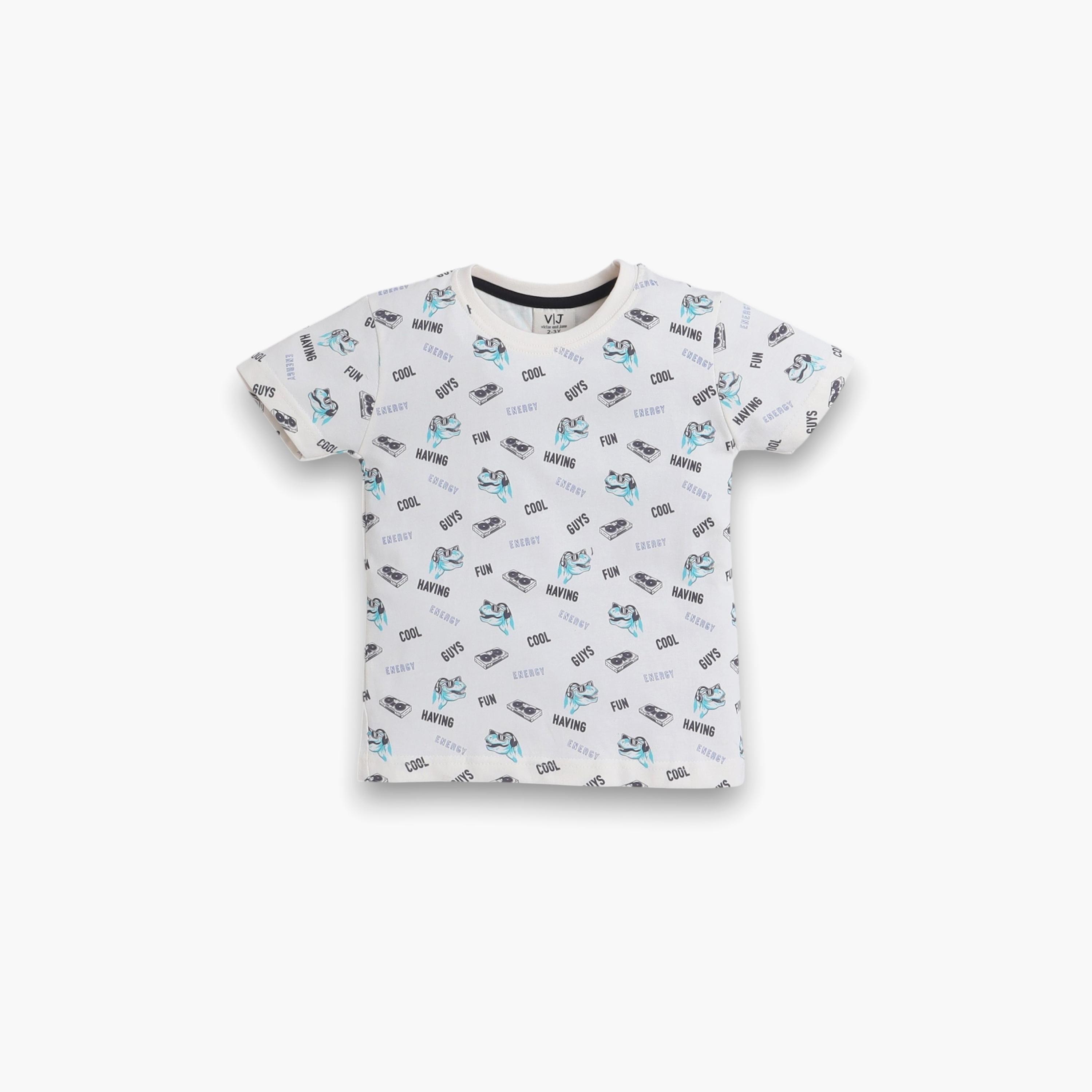 تي شيرت مطبوع بأكمام قصيرة مكون من قطعتين مع شورت من فيكتور اند جين-boys-clothing-nightwear-image-2