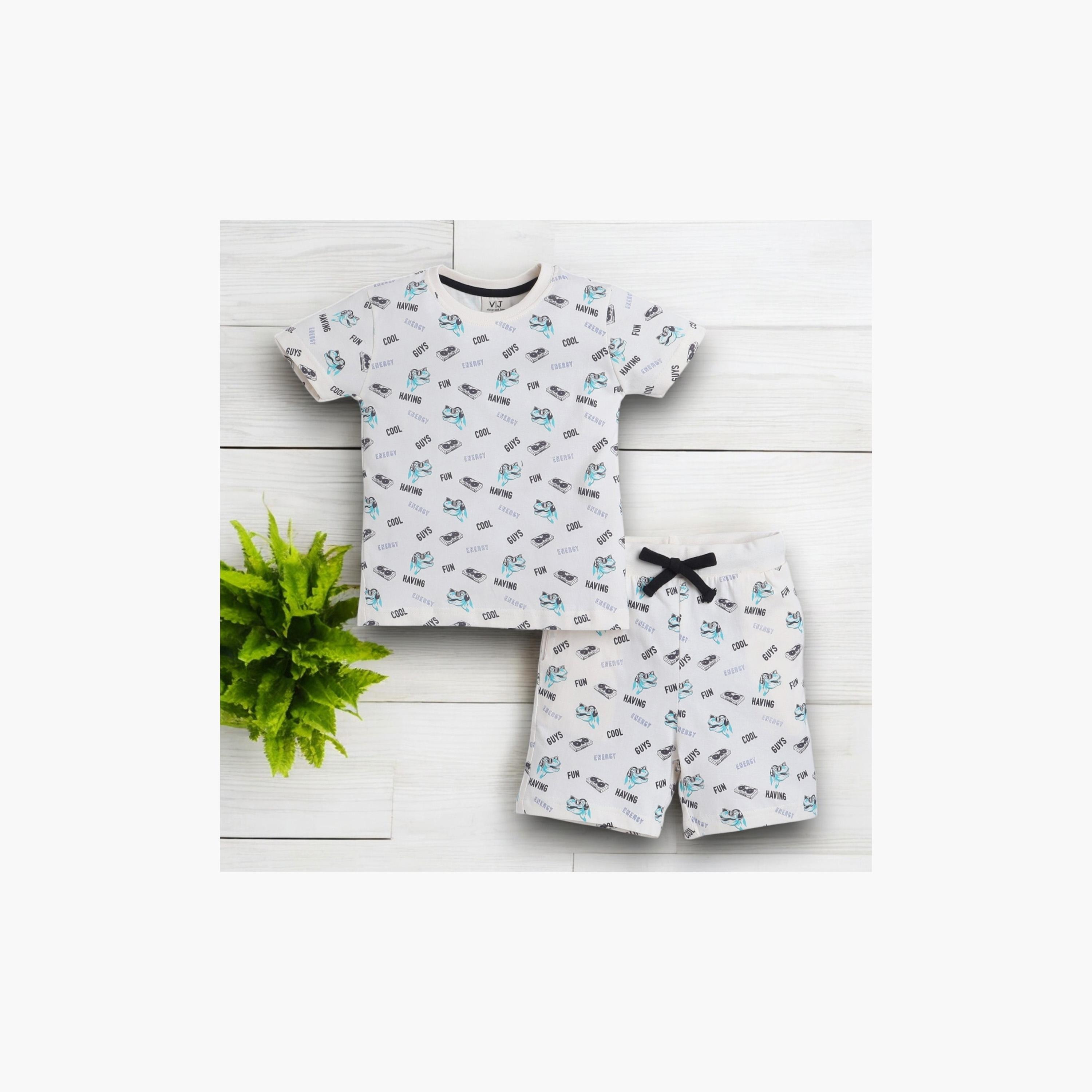 تي شيرت مطبوع بأكمام قصيرة مكون من قطعتين مع شورت من فيكتور اند جين-boys-clothing-nightwear-image-5