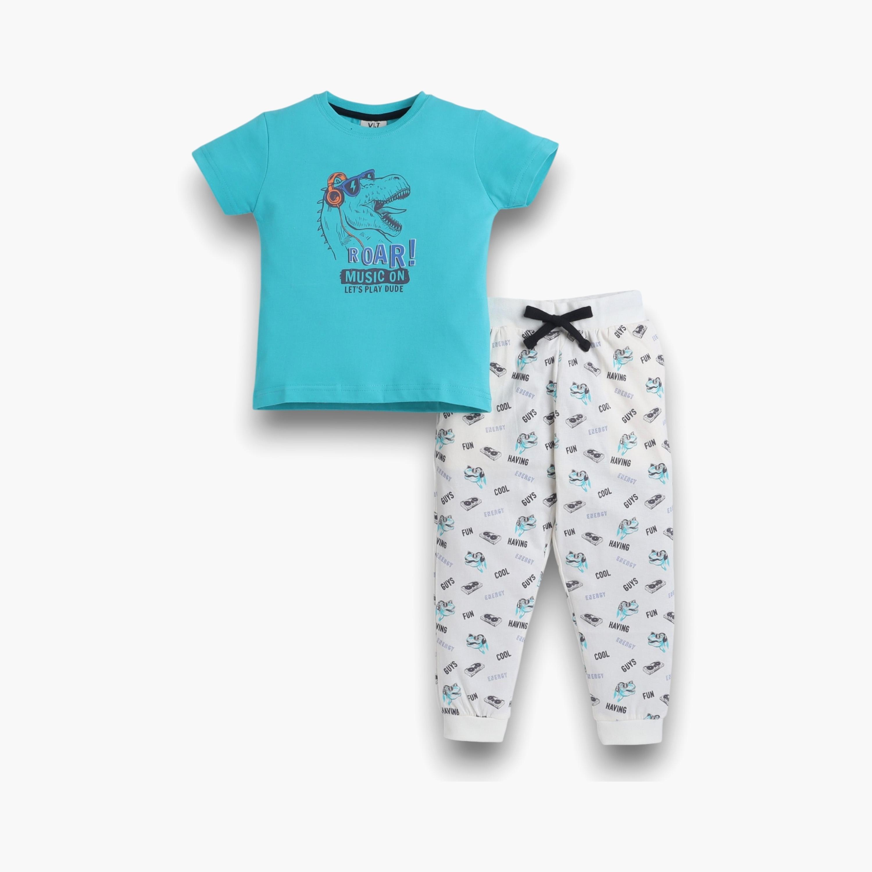 تي شيرت مطبوع بأكمام قصيرة مكون من قطعتين مع بنطال رياضي من فيكتور اند جين-boys-clothing-nightwear-image-1