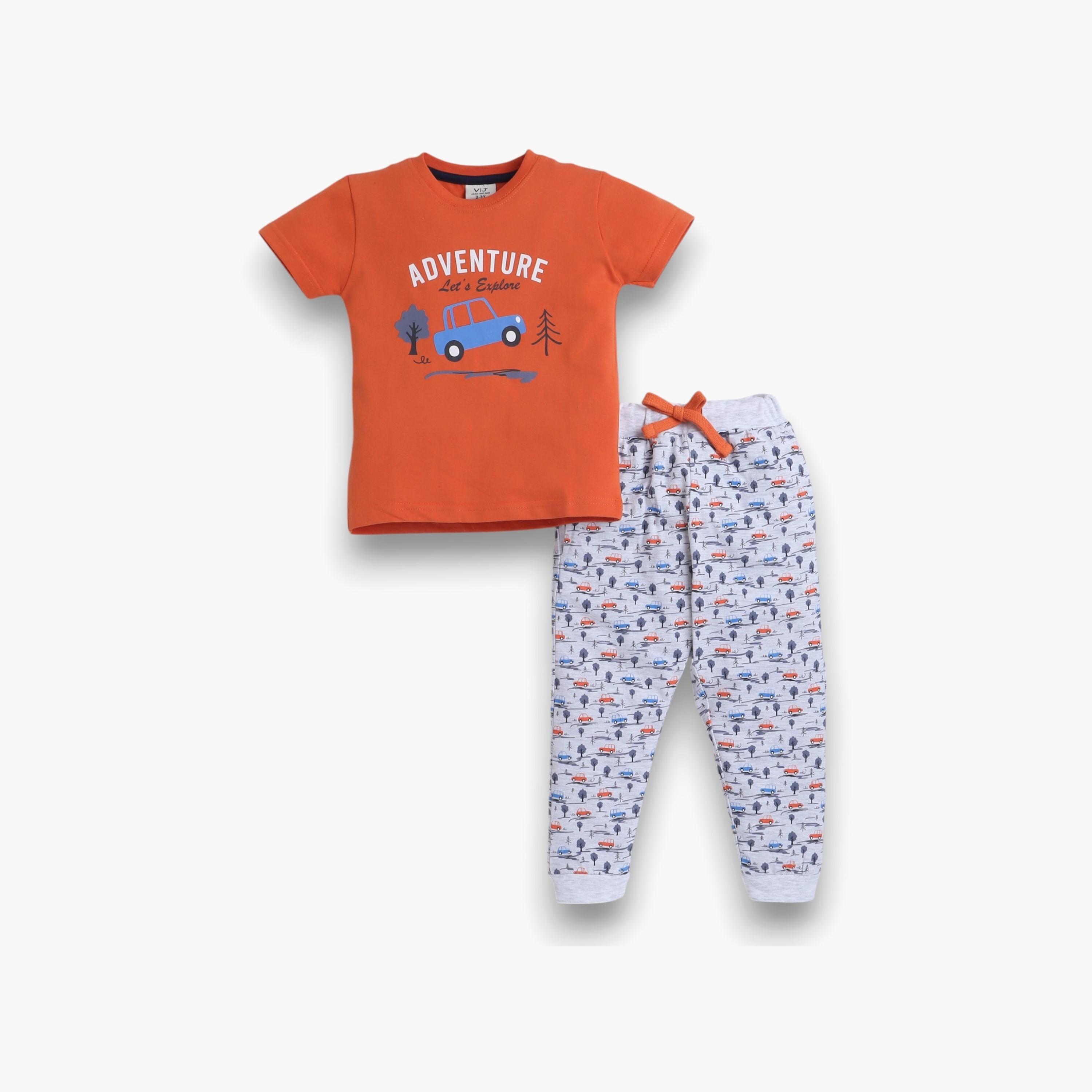 Victor and Jane 2-Piece Printed Short Sleeves T-Shirt with Joggers-boys-clothing-nightwear-image-1