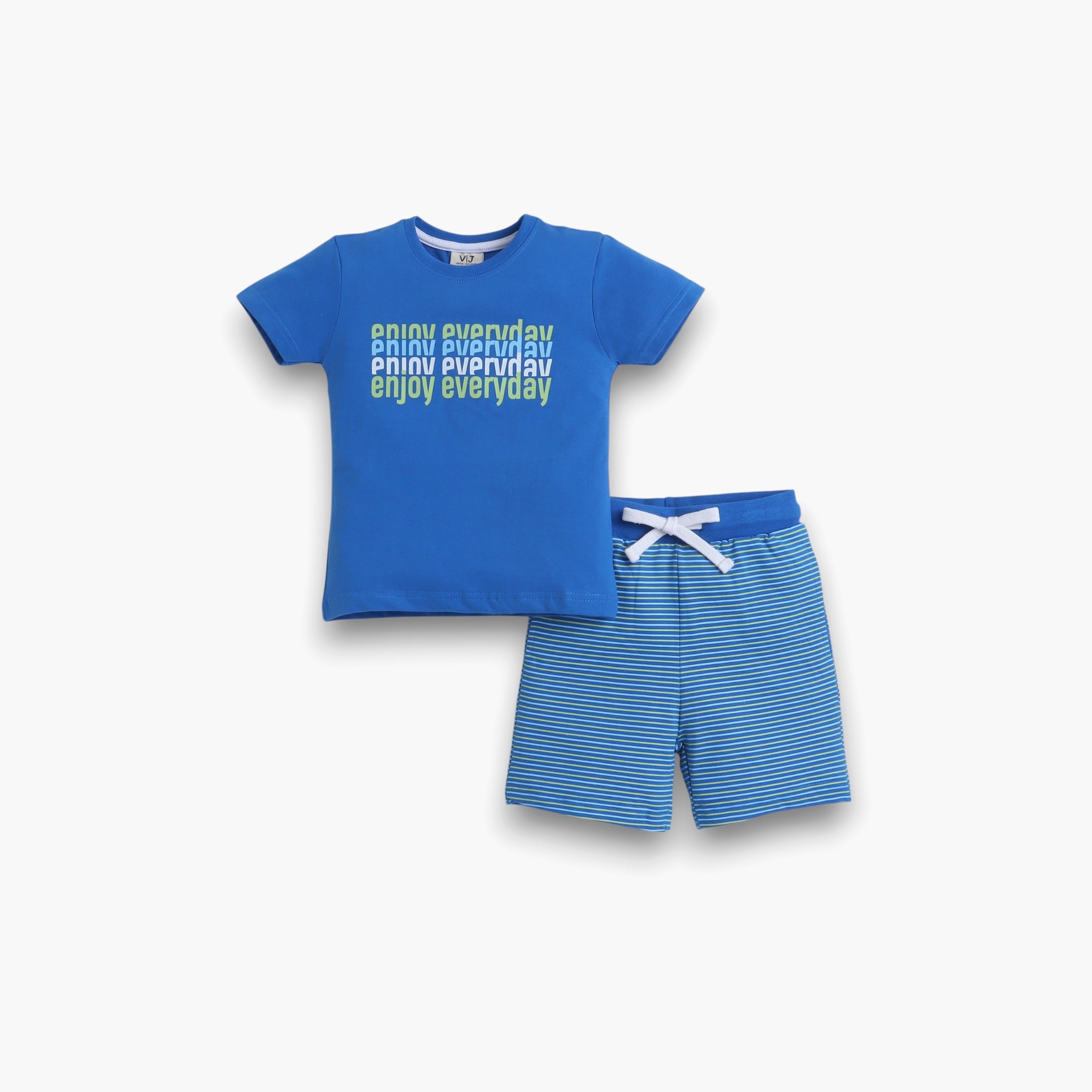 تي شيرت مطبوع بأكمام قصيرة مكون من قطعتين مع شورت من فيكتور اند جين-boys-clothing-nightwear-image-1