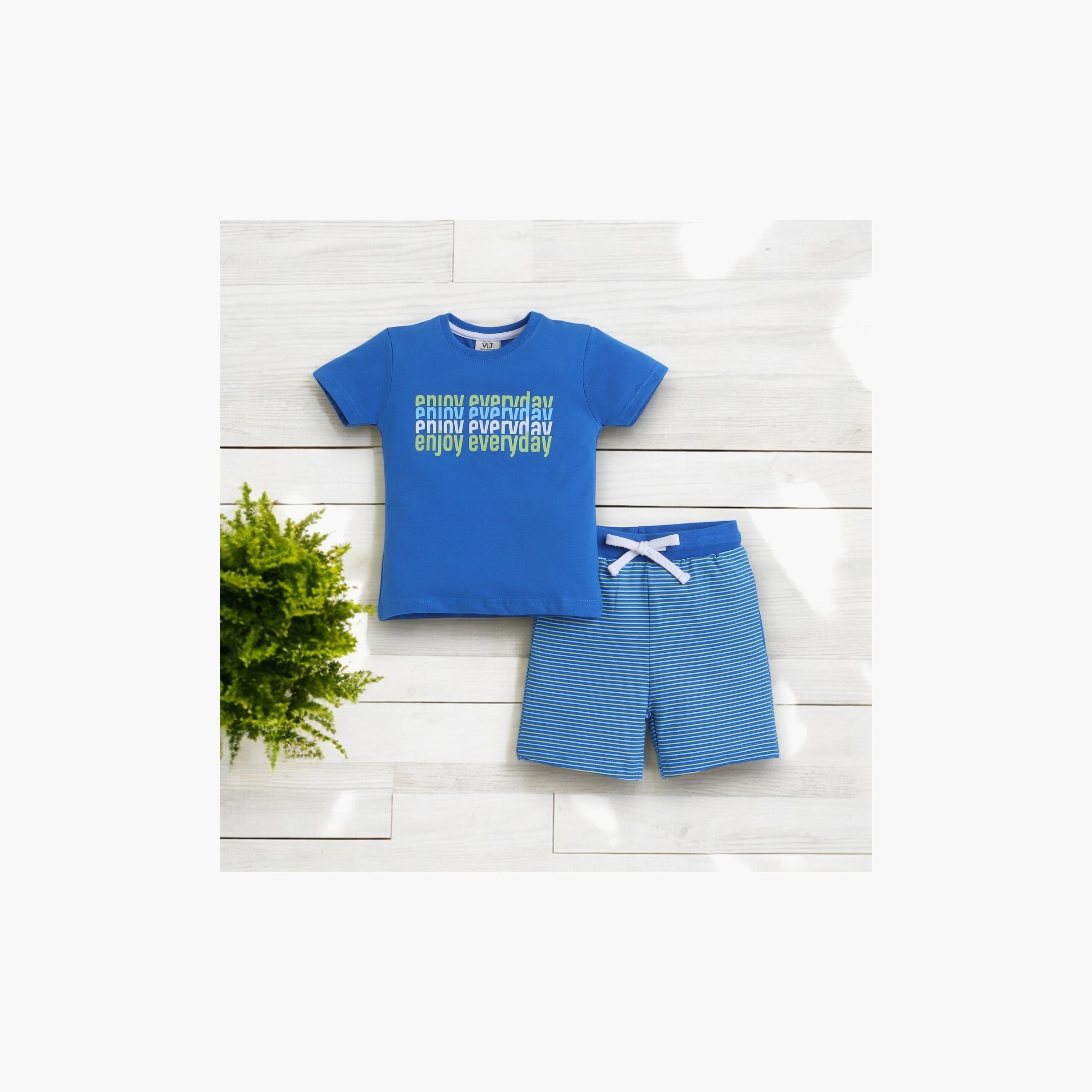 تي شيرت مطبوع بأكمام قصيرة مكون من قطعتين مع شورت من فيكتور اند جين-boys-clothing-nightwear-image-5
