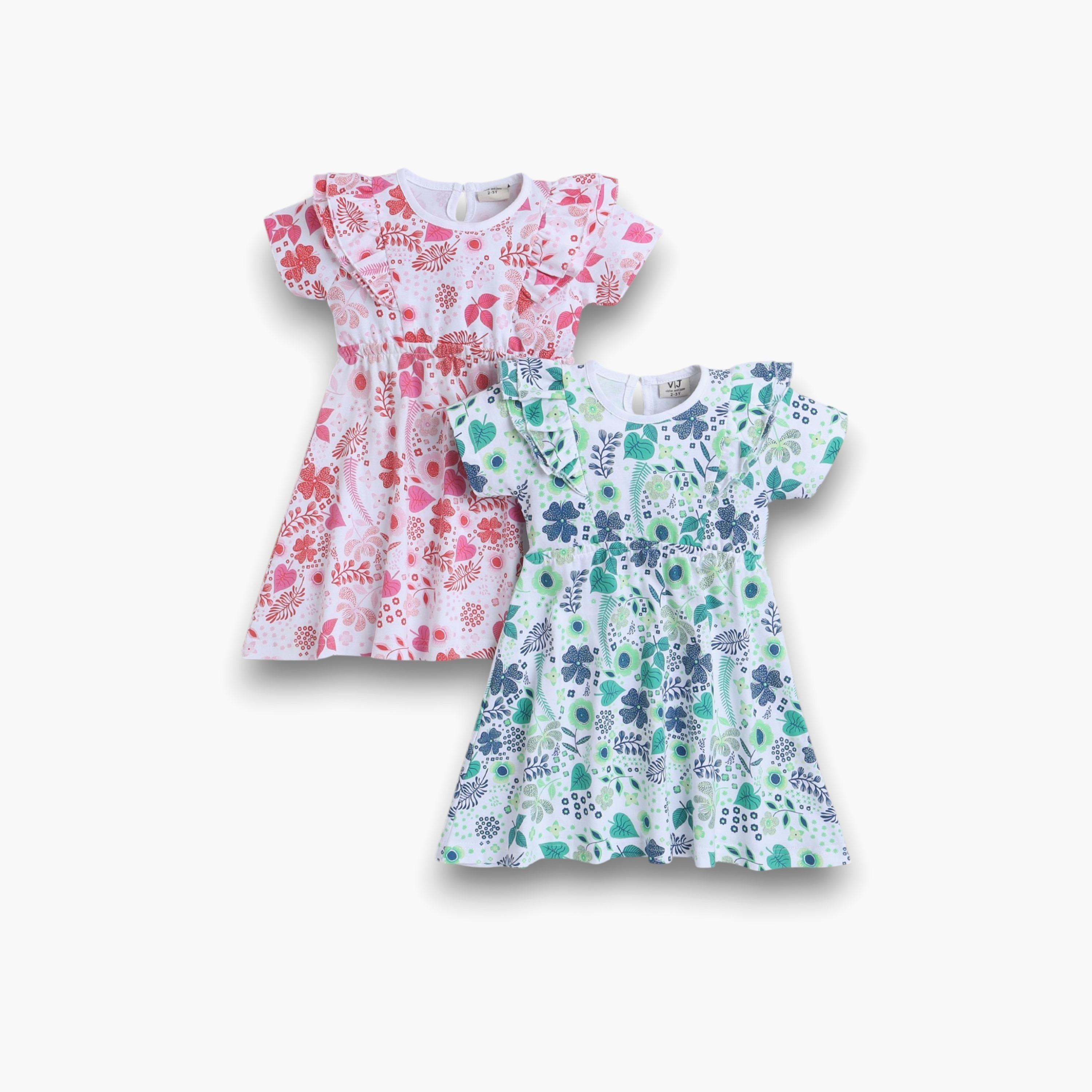 فستانان من قطعتين بطبعة زهور وأكمام قصيرة من فيكتور اند جين-girls-clothing-multipacks-image-7