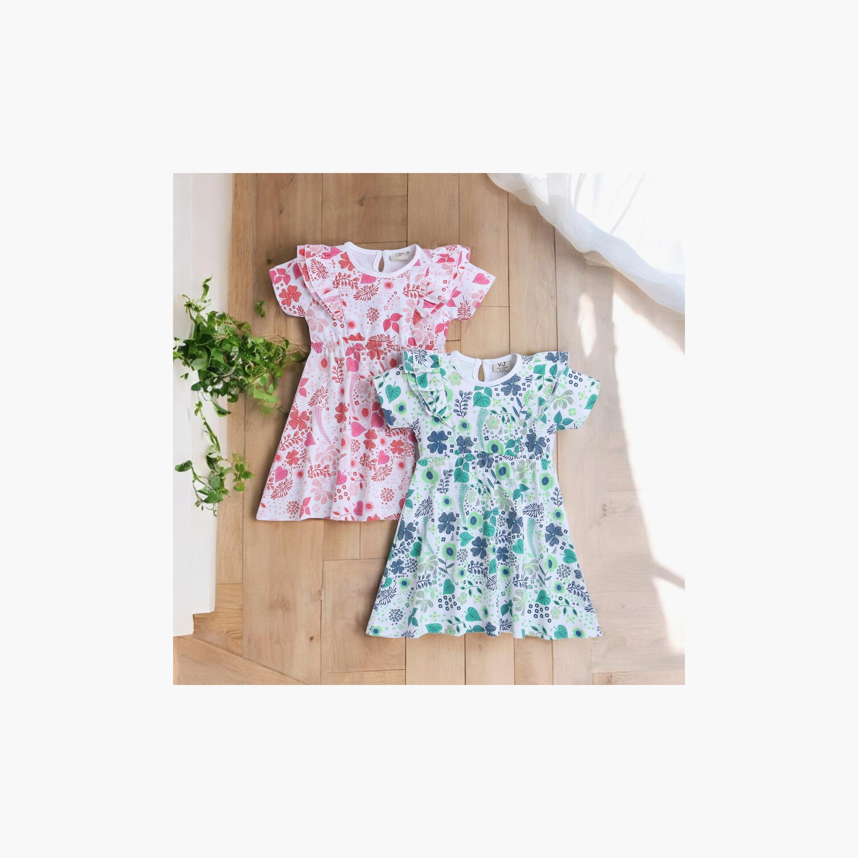 فستانان من قطعتين بطبعة زهور وأكمام قصيرة من فيكتور اند جين-girls-clothing-multipacks-image-2