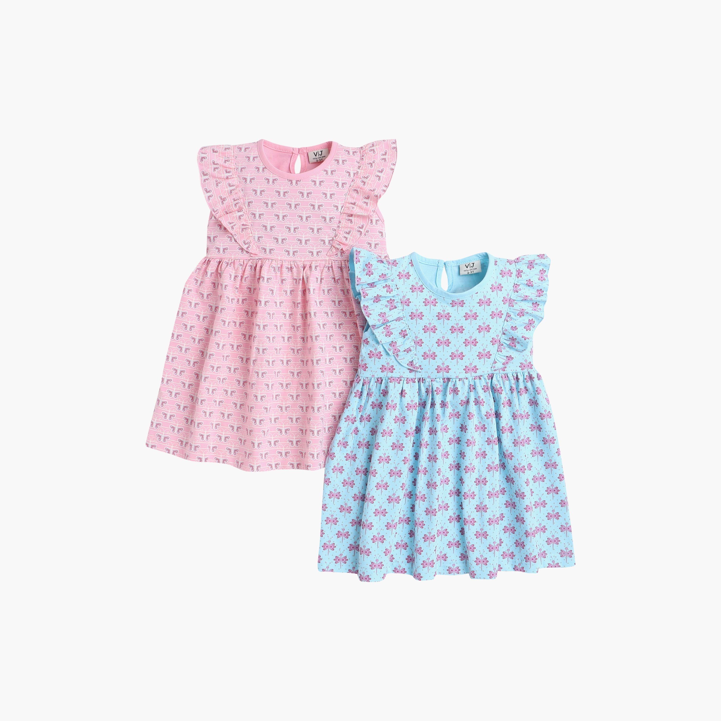 Victor and Jane 2-Piece Floral Printed Cap Sleeves Dresses-girls-clothing-multipacks-image-1