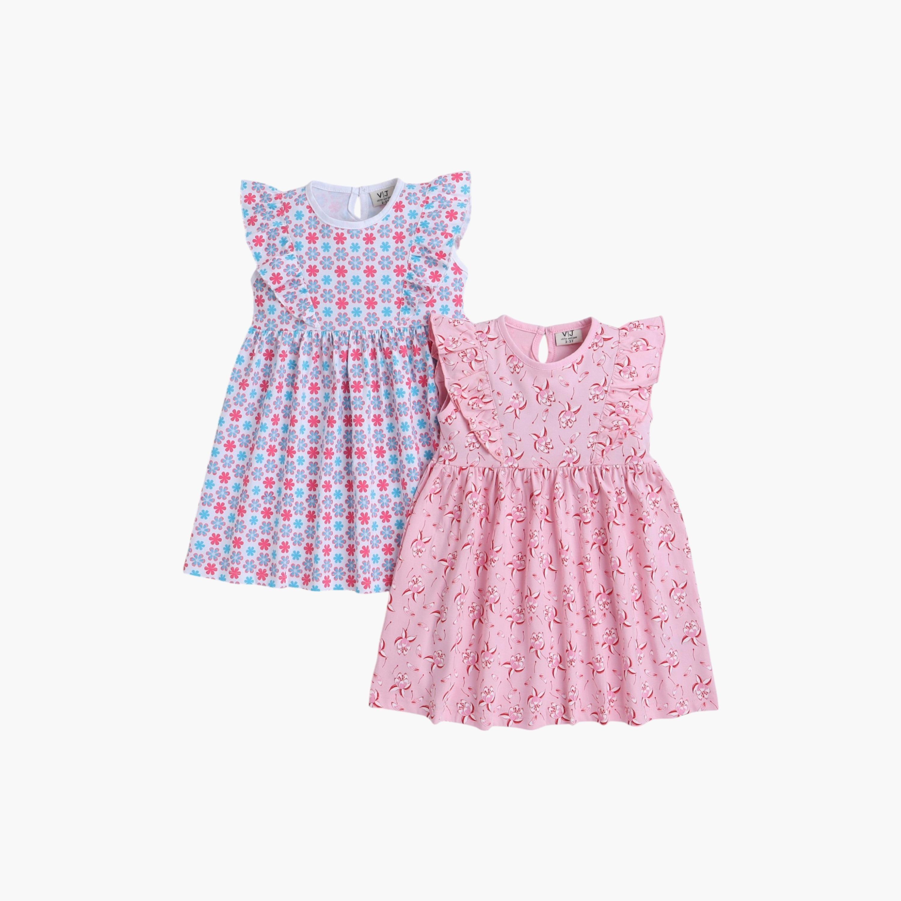 Victor and Jane 2-Piece Floral Printed Cap Sleeves Dresses-girls-clothing-multipacks-image-1