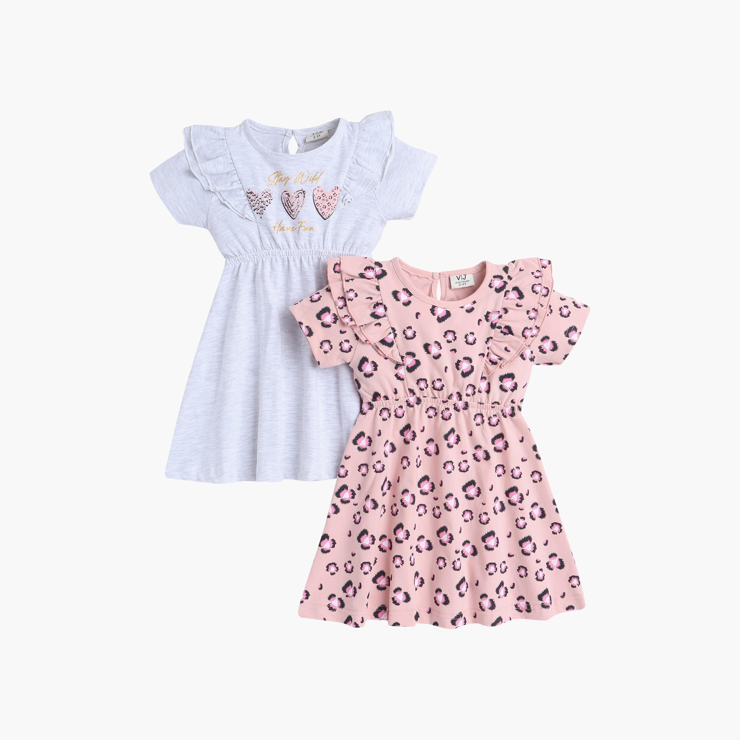 Victor and Jane 2-Piece Floral Printed Short Sleeves Dresses-girls-clothing-multipacks-image-1