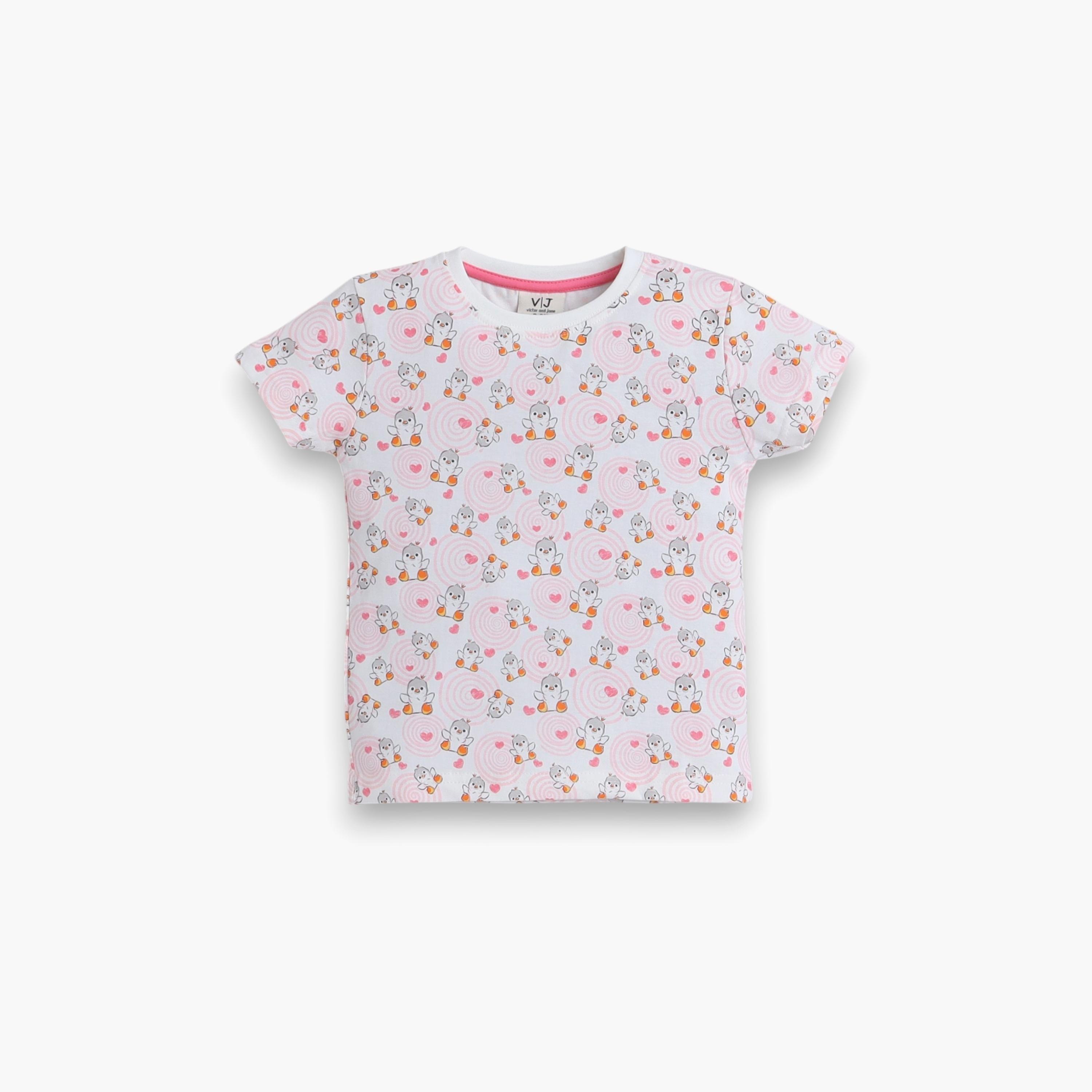 تي شيرت مطبوع بأكمام قصيرة مكون من قطعتين مع بنطال رياضي من فيكتور اند جين-girls-clothing-nightwear-image-2