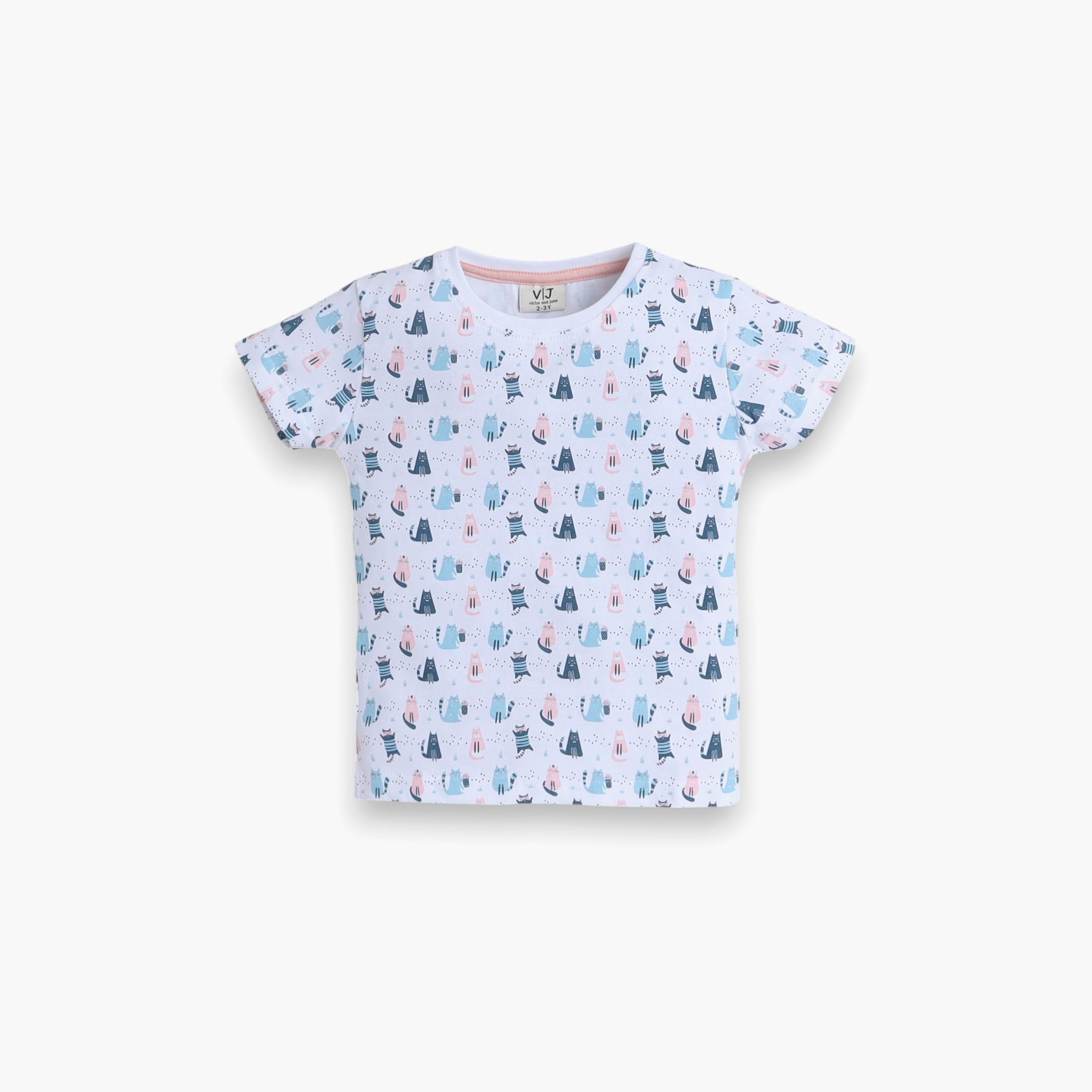 تي شيرت مطبوع بأكمام قصيرة مكون من قطعتين مع بنطال رياضي من فيكتور اند جين-baby-girls-clothing-nightwear-pyjamasets-image-4