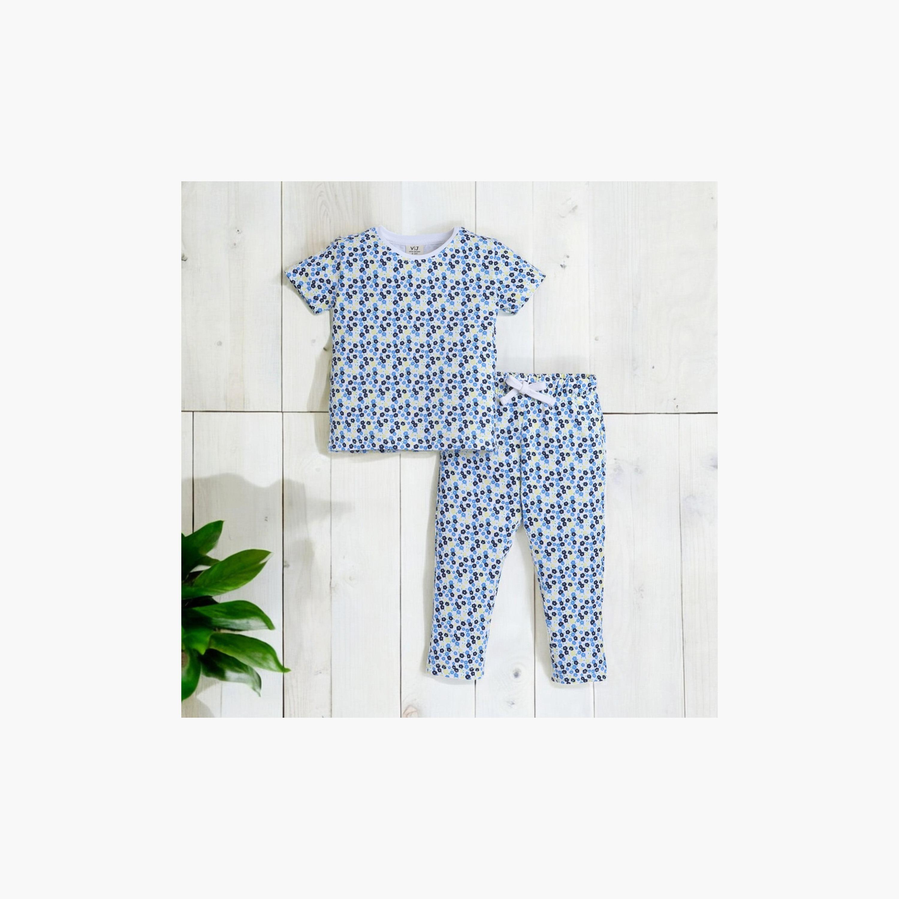 Victor and Jane 2-Piece Floral Printed Short Sleeves T-Shirt with Joggers-baby-girls-clothing-nightwear-pyjamasets-image-4