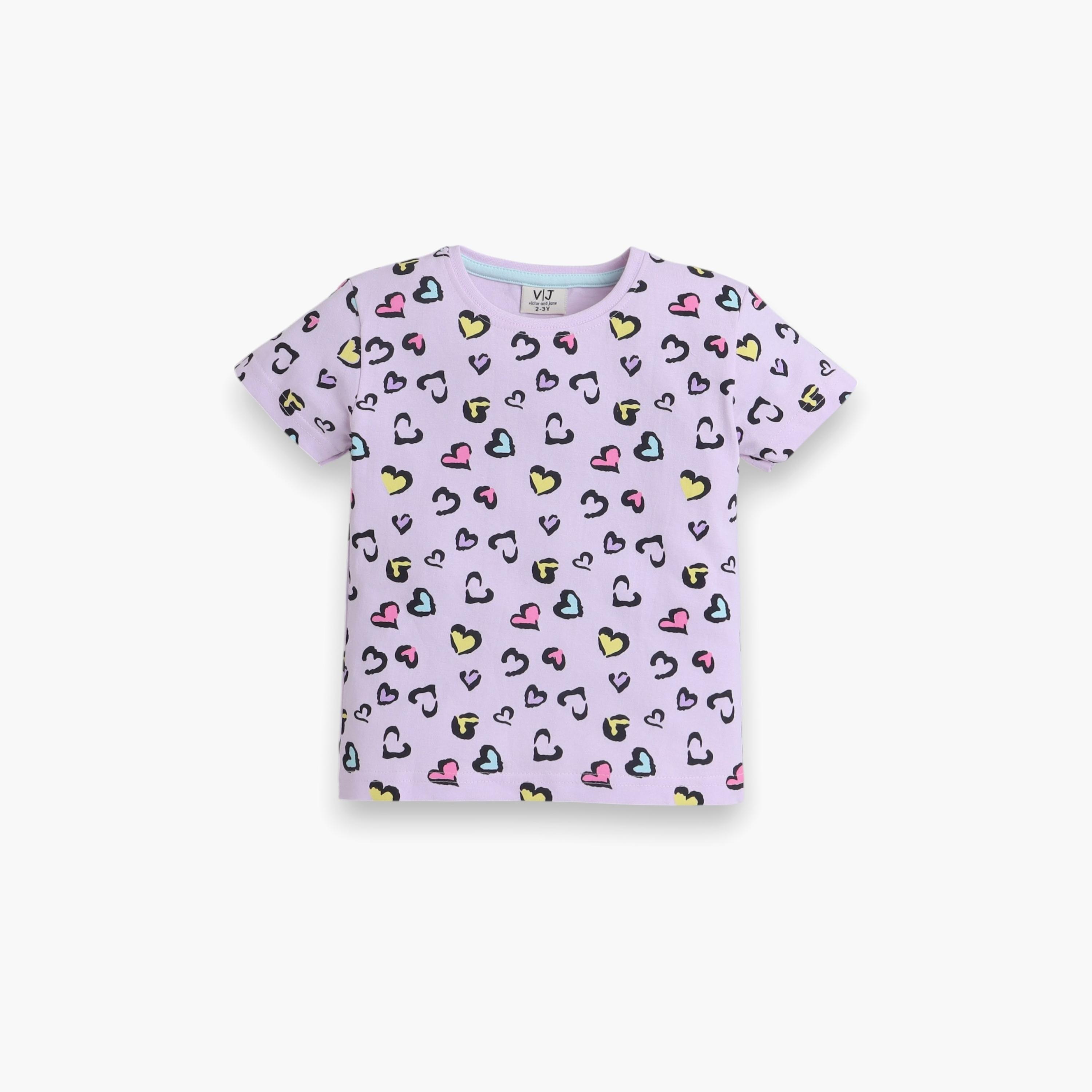 تي شيرت مطبوع بأكمام قصيرة مكون من قطعتين مع شورت من فيكتور اند جين-girls-clothing-nightwear-image-3