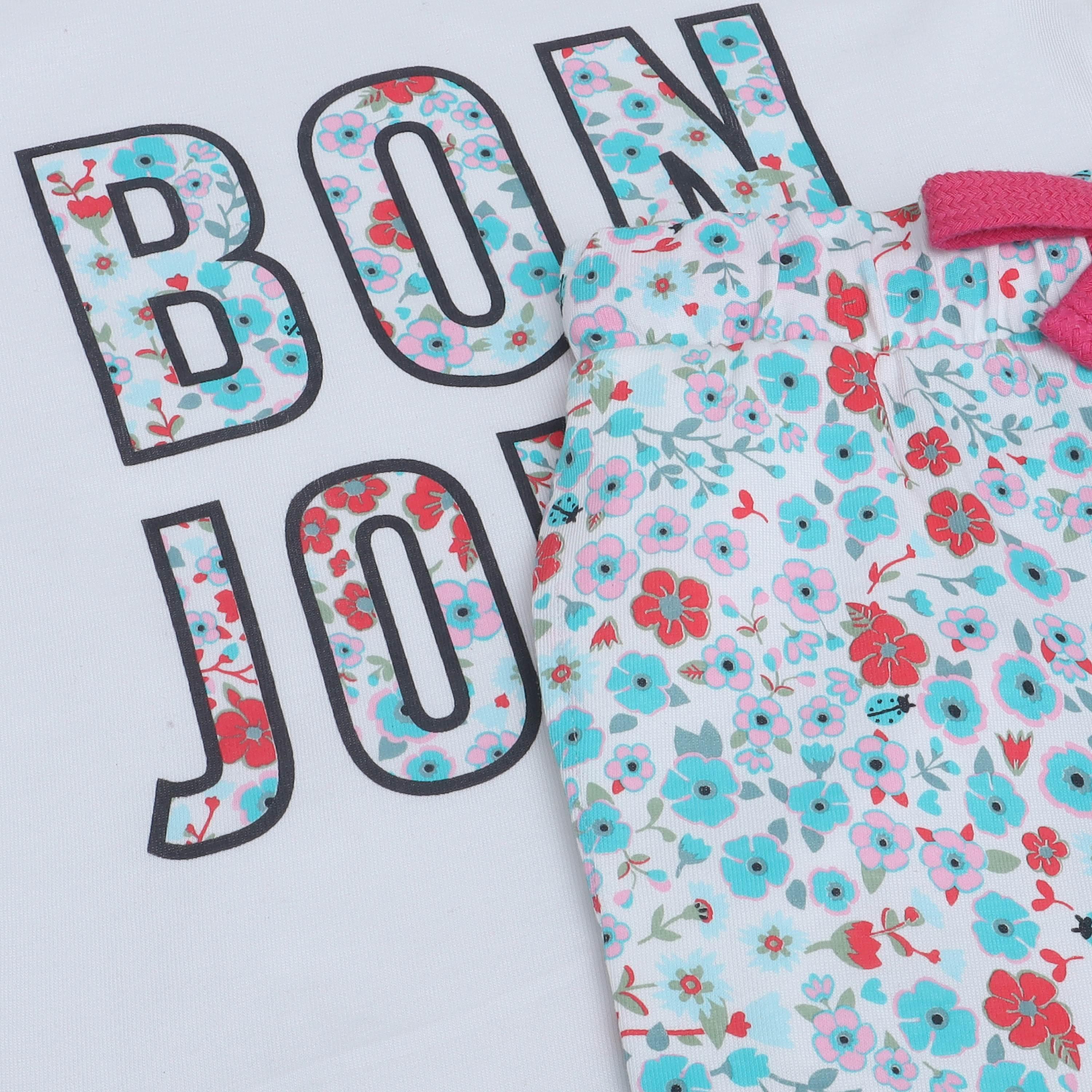 تي شيرت بأكمام قصيرة مطبوع عليه أزهار قطعتين مع بنطال رياضي من فيكتور اند جين-girls-clothing-nightwear-image-2