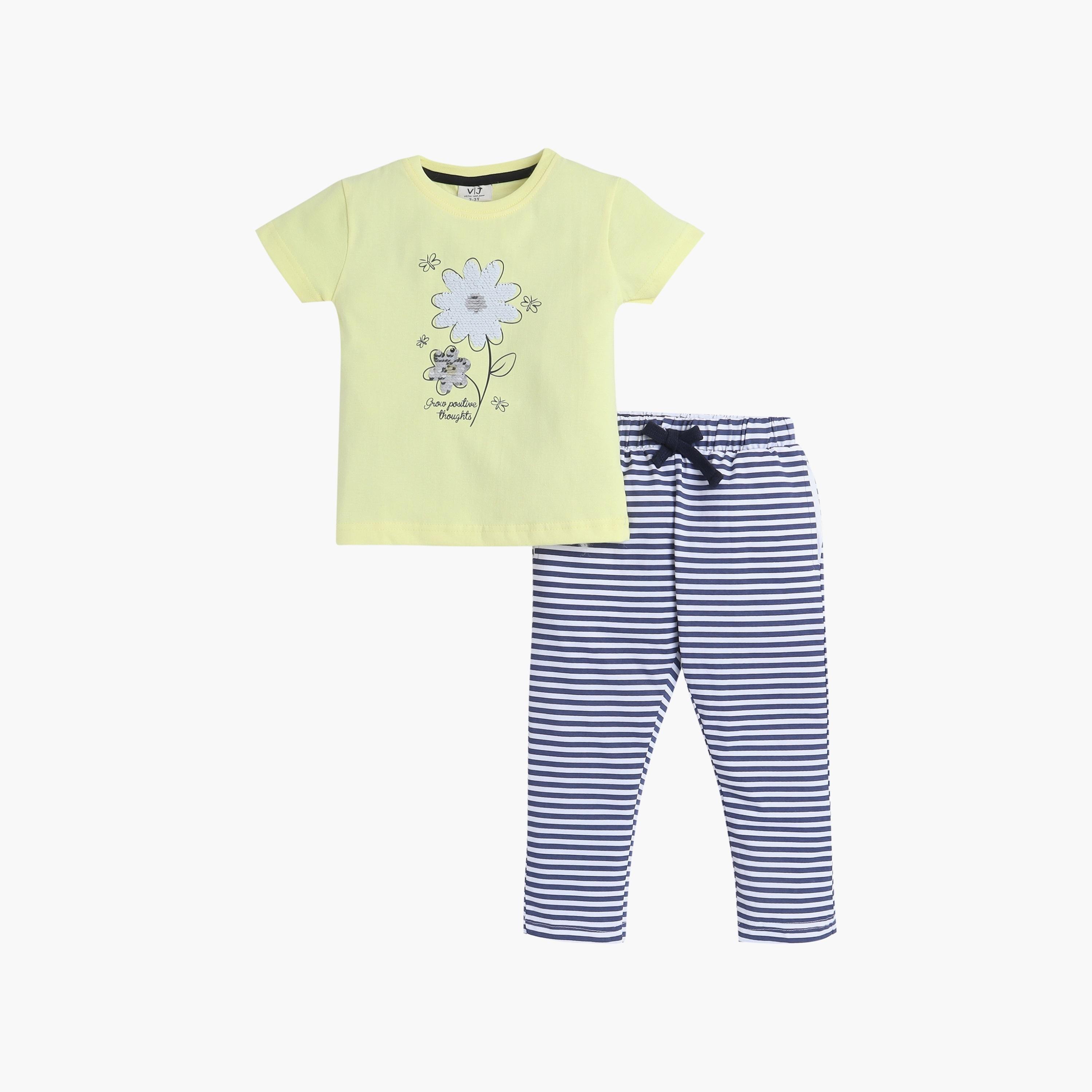 Victor and Jane 2-Piece Floral Printed Short Sleeves T-Shirt with Joggers-baby-girls-clothing-nightwear-pyjamasets-image-1
