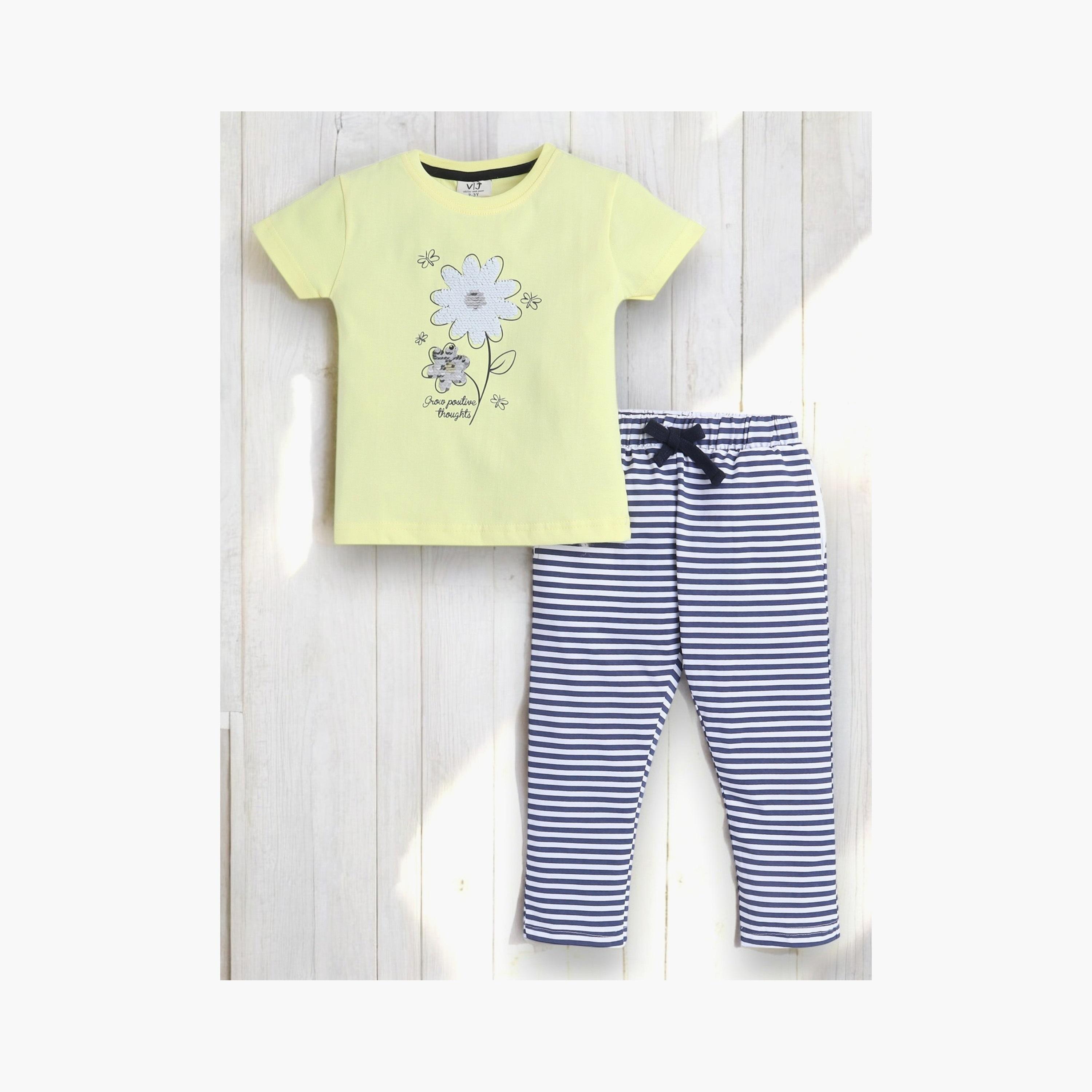 Victor and Jane 2-Piece Floral Printed Short Sleeves T-Shirt with Joggers-baby-girls-clothing-nightwear-pyjamasets-image-5