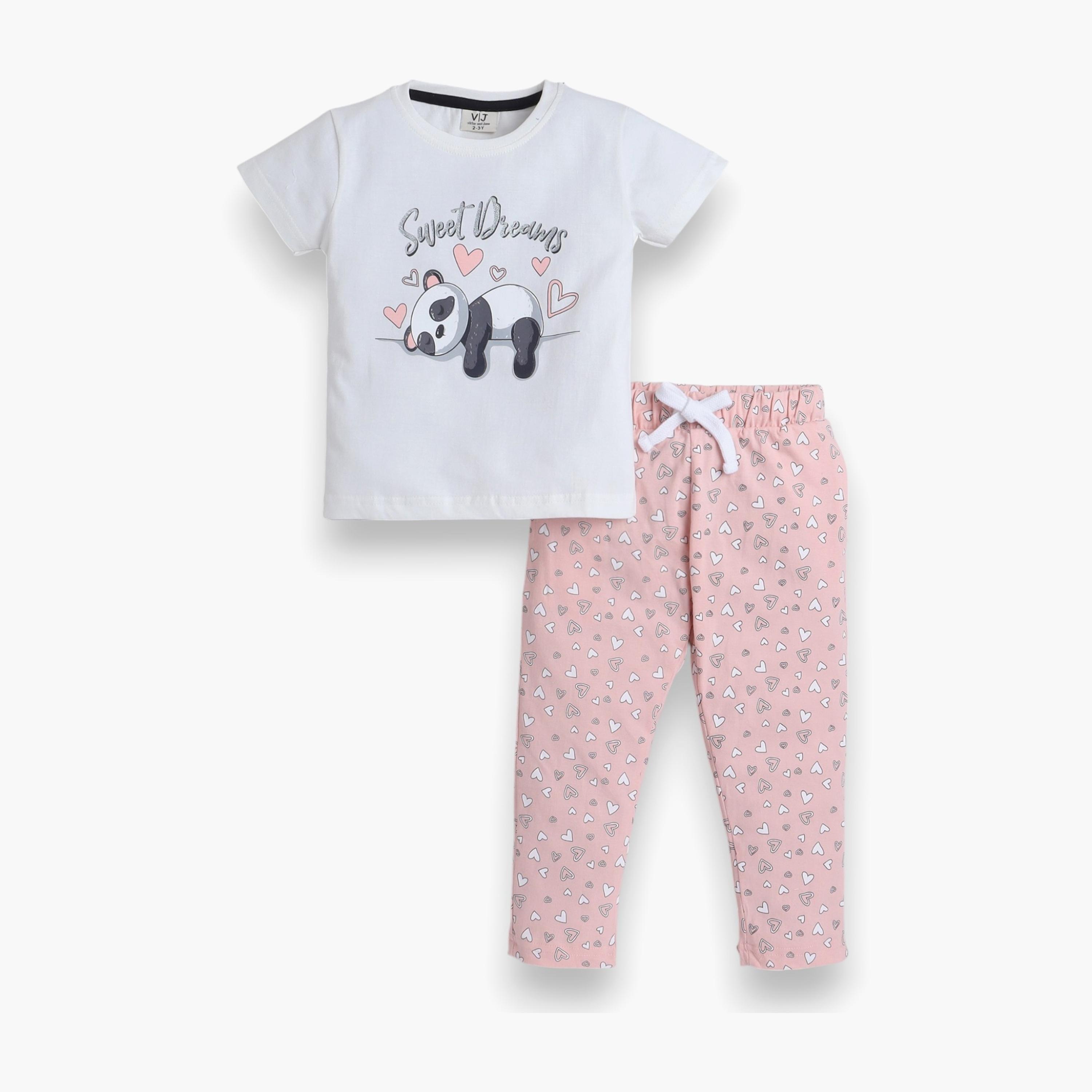 Victor and Jane 2-Piece Printed Short Sleeves T-Shirt with Joggers-baby-girls-clothing-nightwear-pyjamasets-image-1