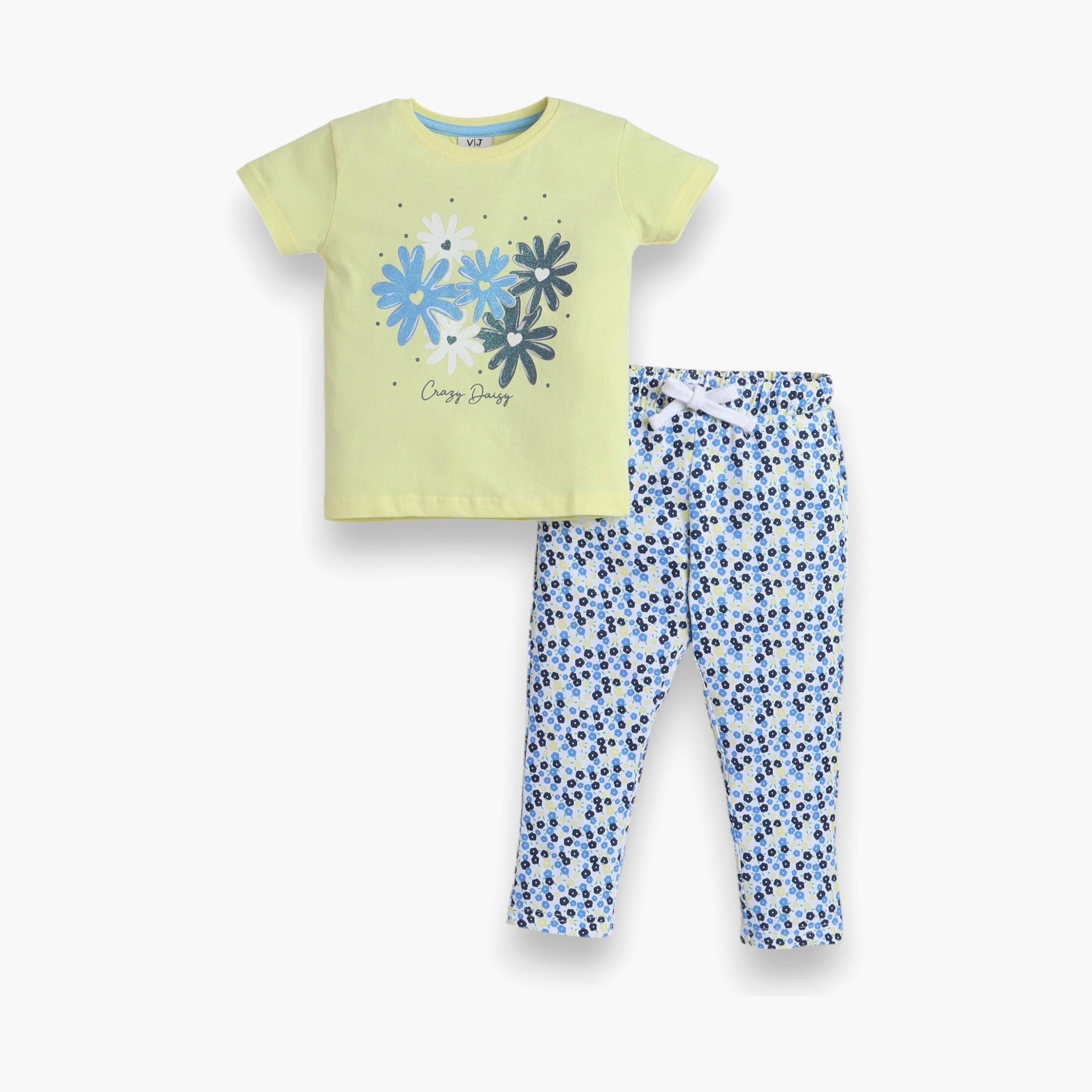 Victor and Jane 2-Piece Floral Printed Short Sleeves T-Shirt with Joggers-baby-girls-clothing-nightwear-pyjamasets-image-1