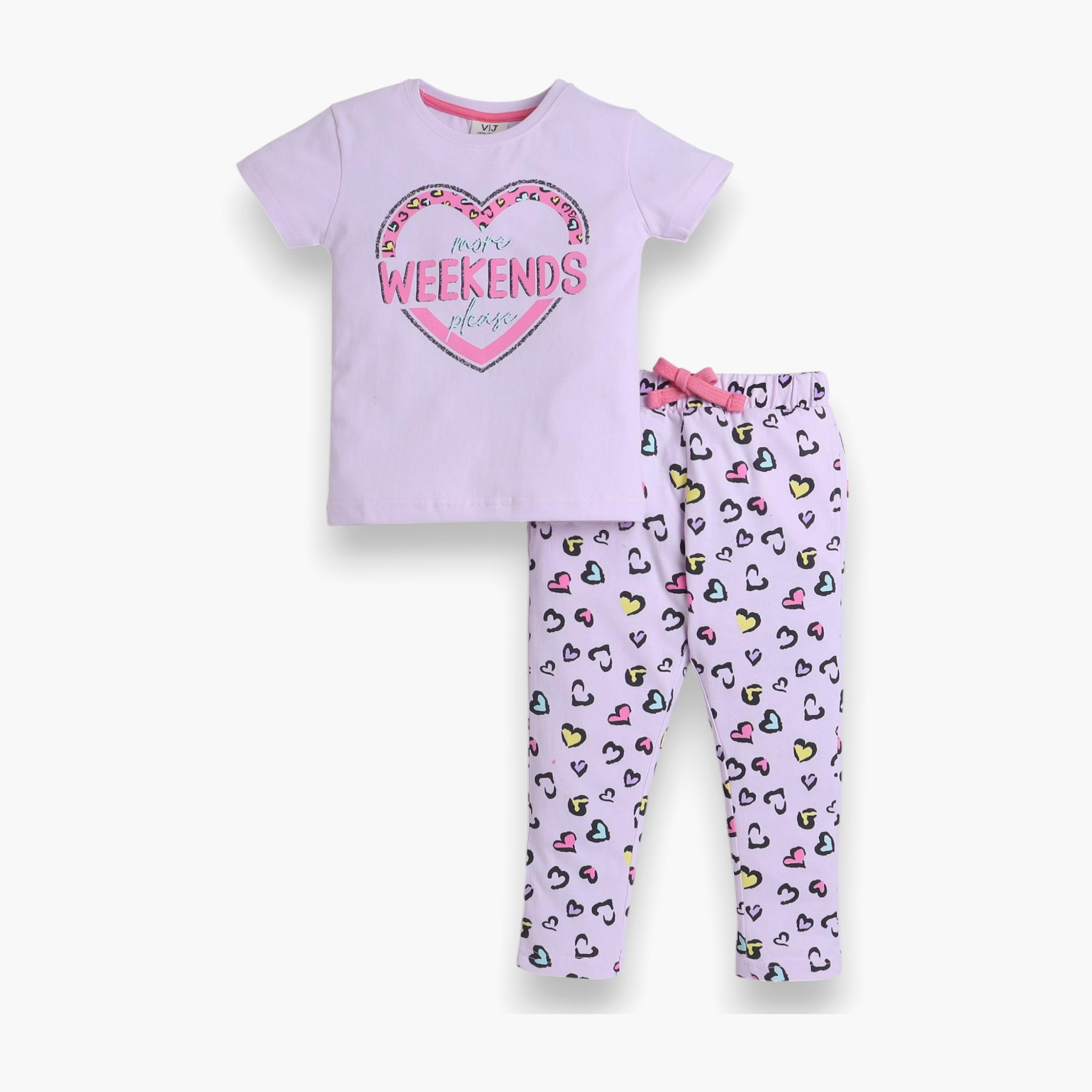 Victor and Jane 2-Piece Printed Short Sleeves T-Shirt with Joggers-baby-girls-clothing-nightwear-pyjamasets-image-1