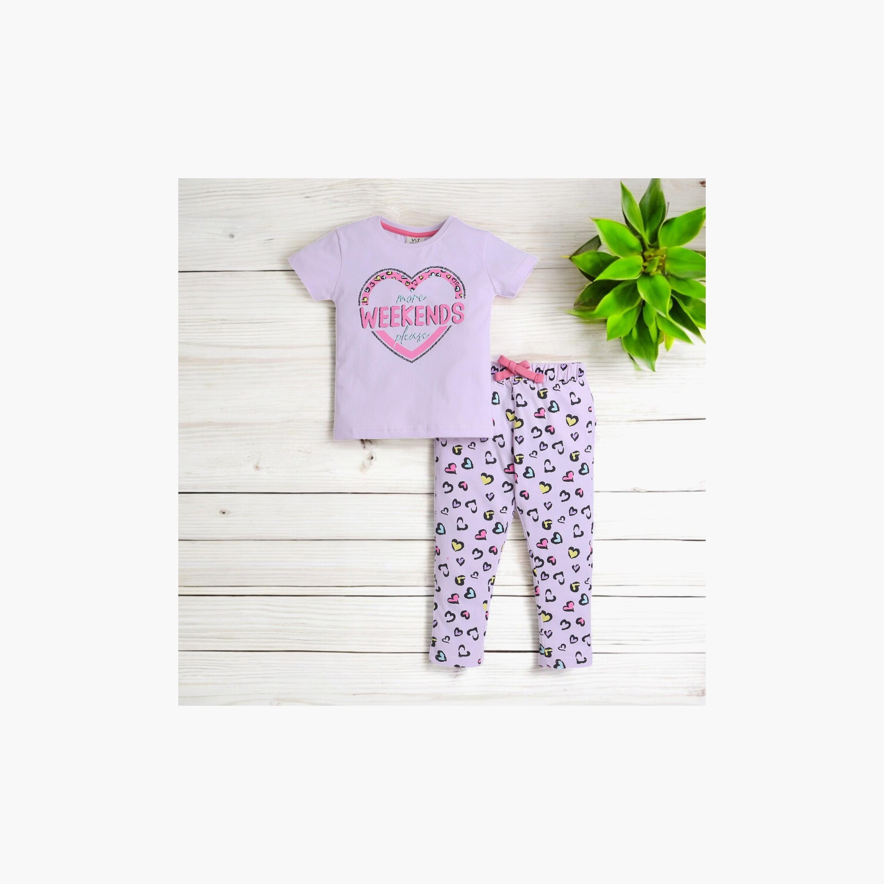 Victor and Jane 2-Piece Printed Short Sleeves T-Shirt with Joggers-baby-girls-clothing-nightwear-pyjamasets-image-5