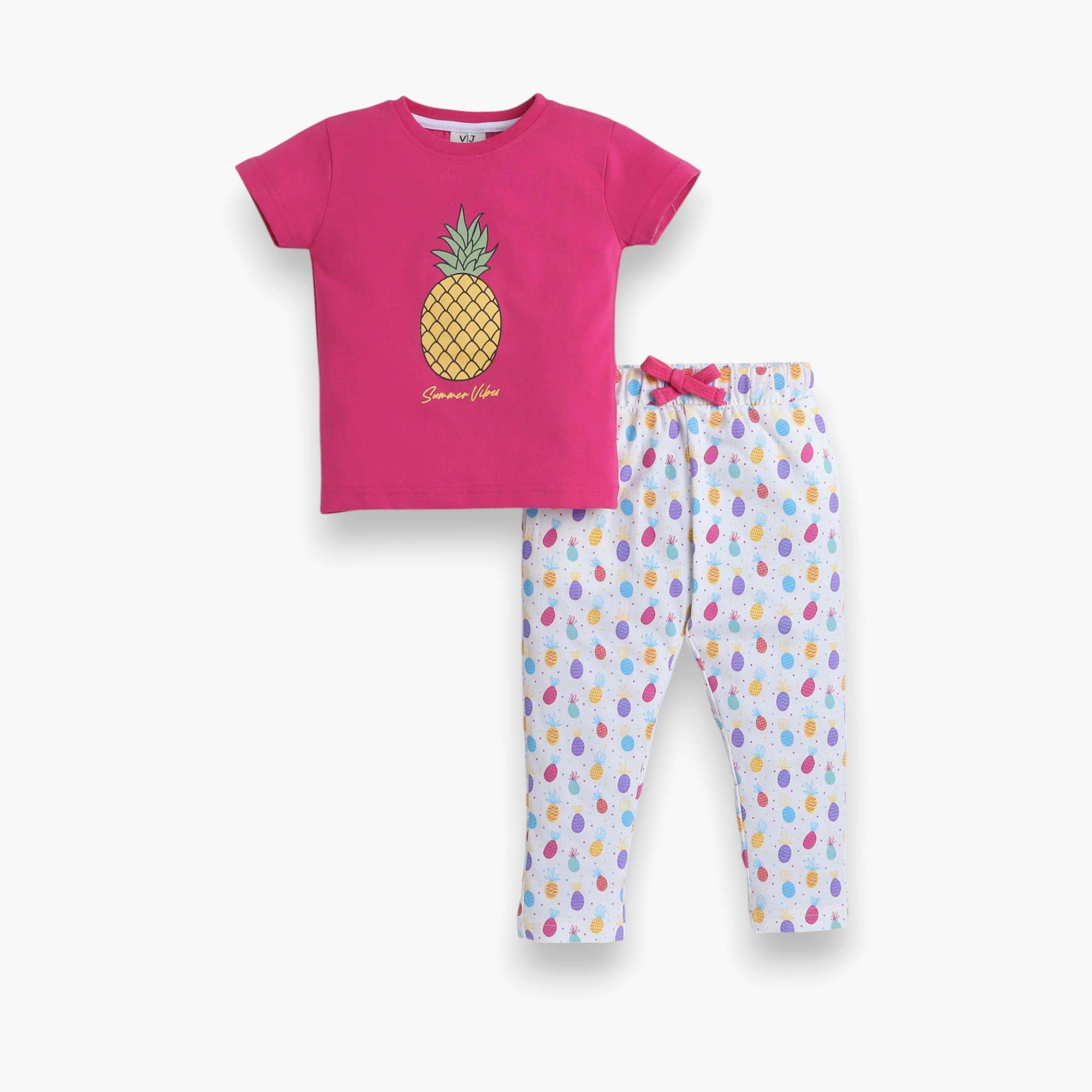 Victor and Jane 2-Piece Printed Short Sleeves T-Shirt with Joggers-baby-girls-clothing-nightwear-pyjamasets-image-1