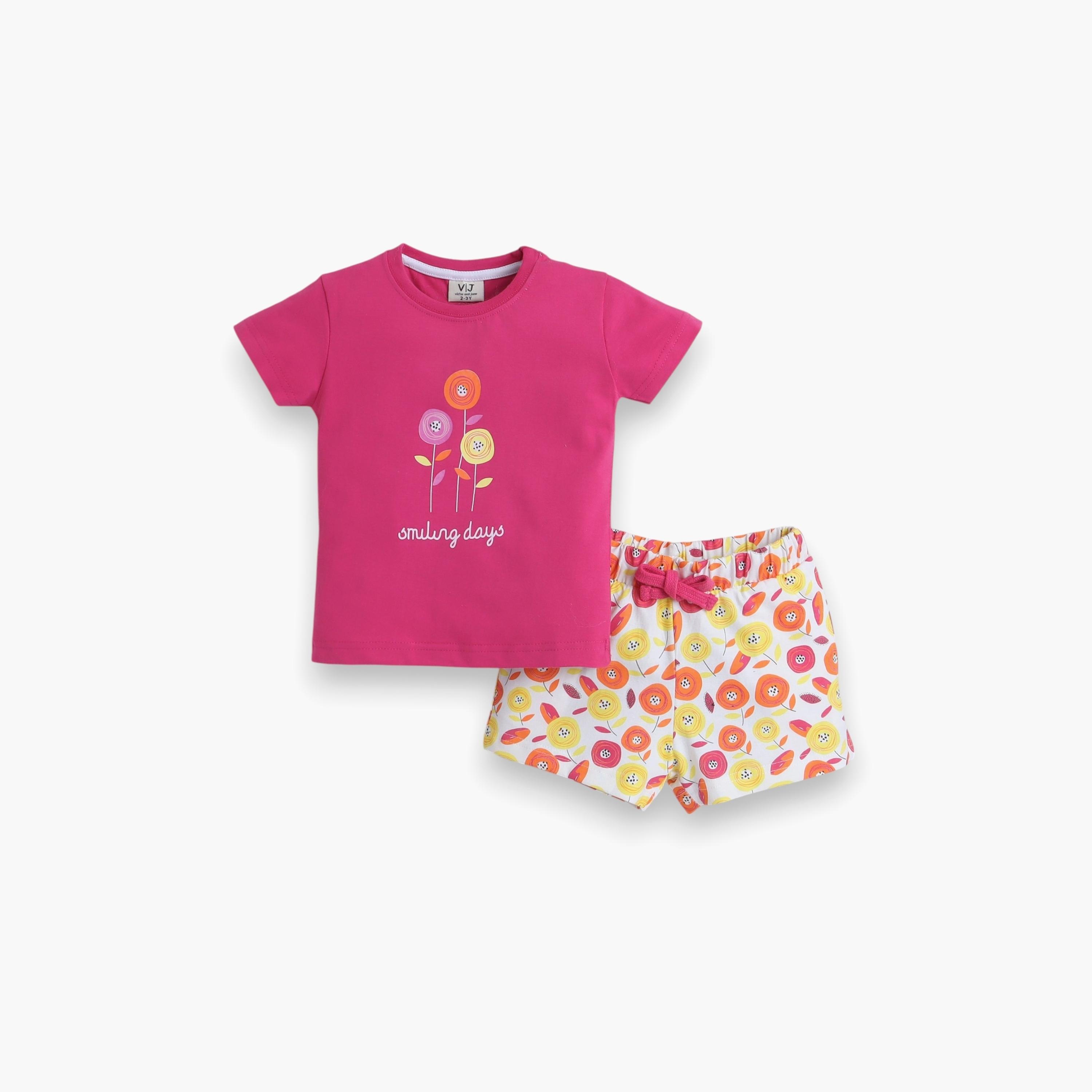 Victor and Jane 2-Piece Printed Short Sleeves T-Shirt with Shorts-baby-girls-clothing-nightwear-pyjamasets-image-1