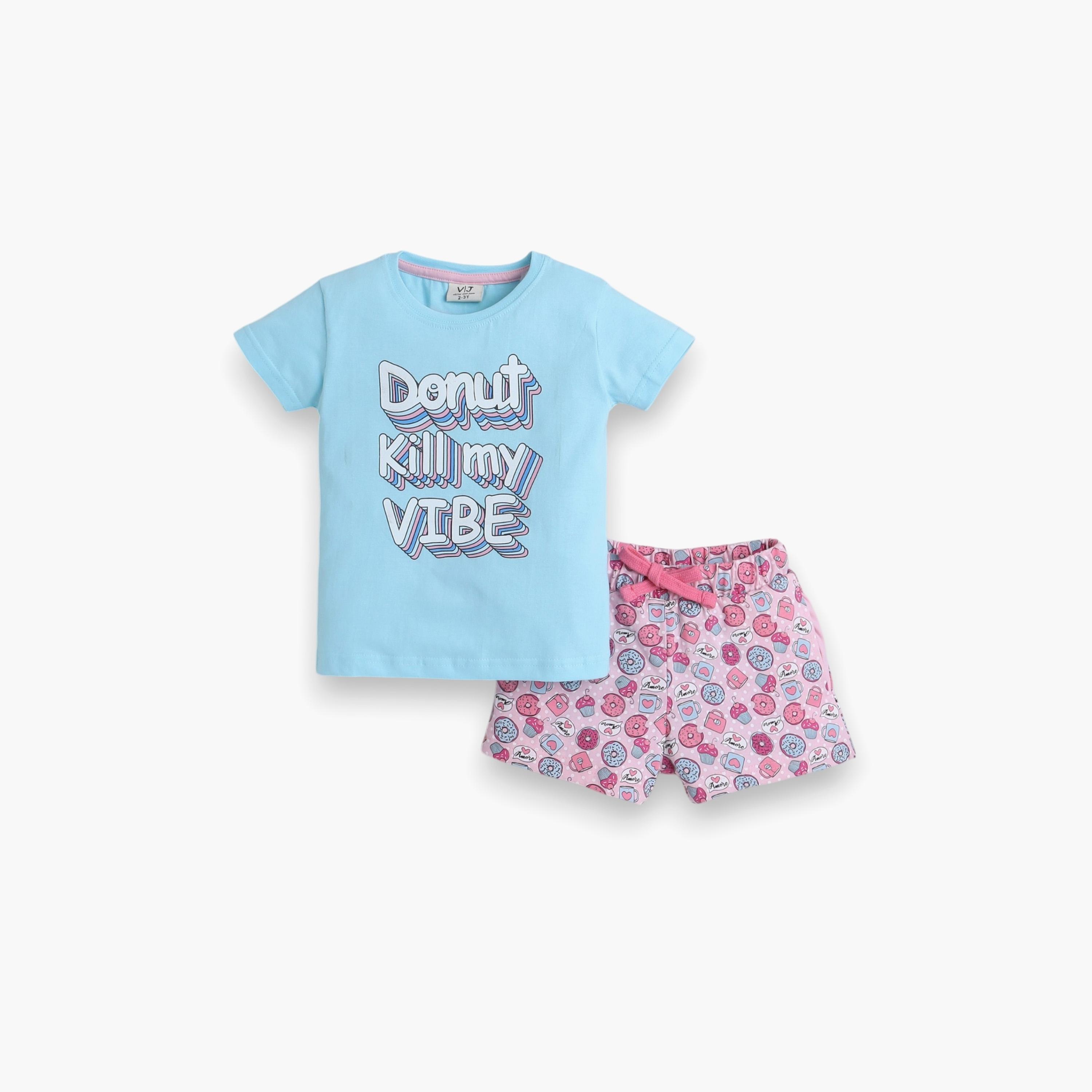 Victor and Jane 2-Piece Printed Short Sleeves T-Shirt with Shorts-baby-girls-clothing-nightwear-pyjamasets-image-1
