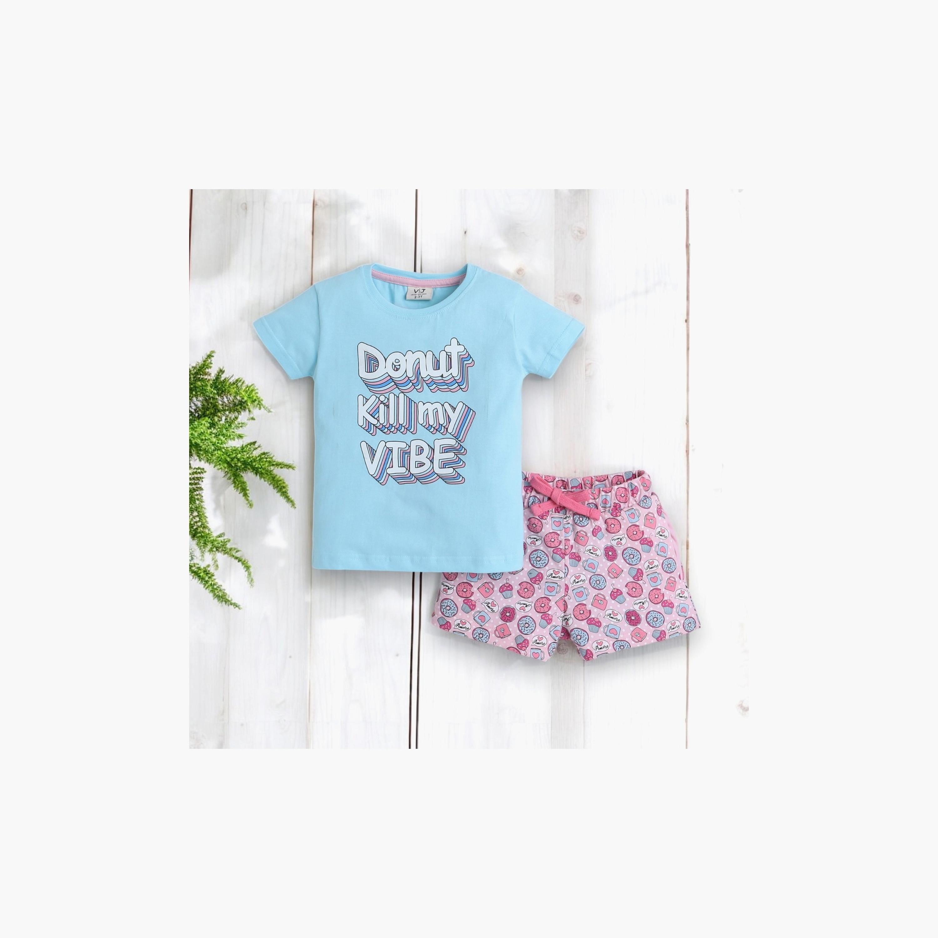 Victor and Jane 2-Piece Printed Short Sleeves T-Shirt with Shorts-baby-girls-clothing-nightwear-pyjamasets-image-5