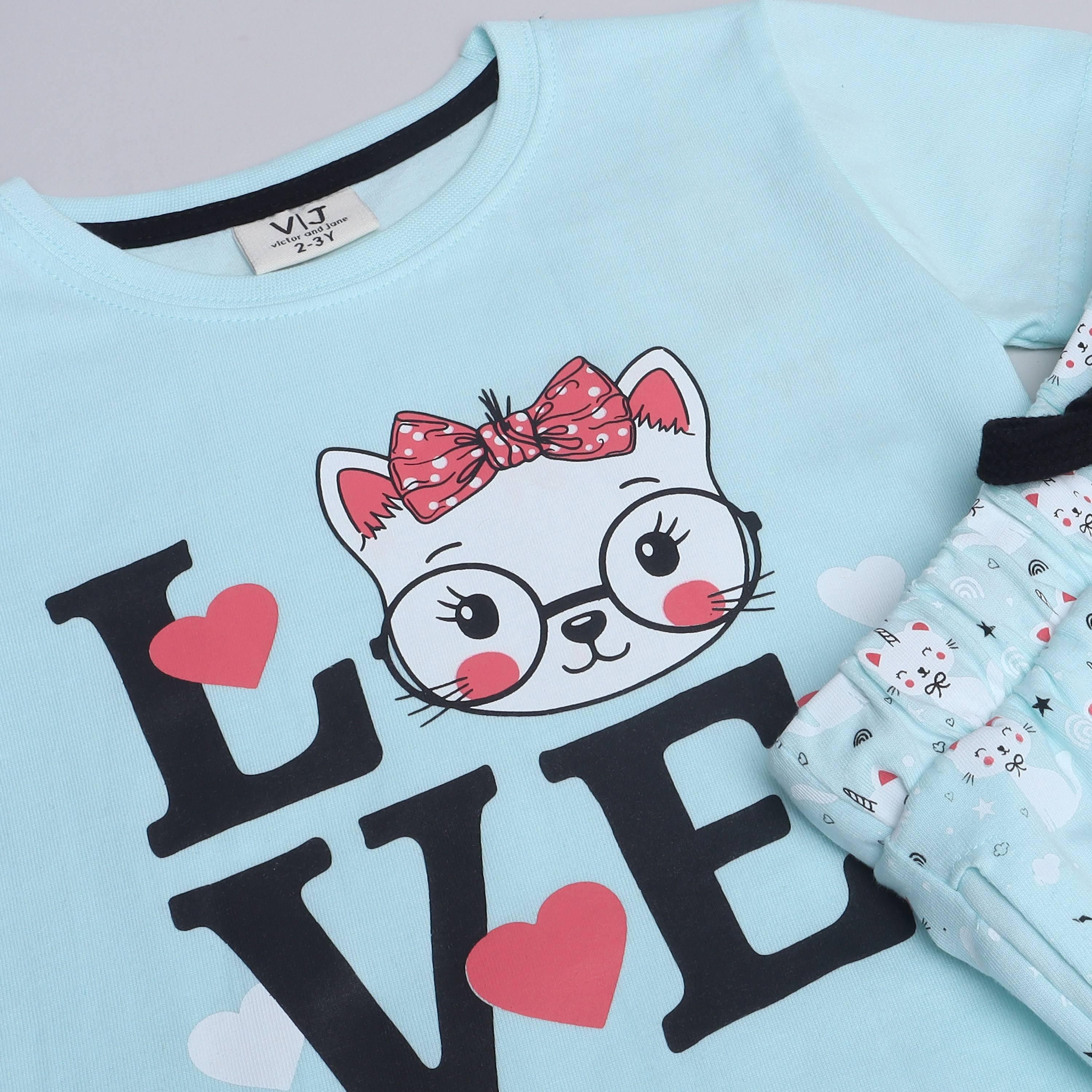 تي شيرت مطبوع بأكمام قصيرة مكون من قطعتين مع شورت من فيكتور اند جين-girls-clothing-nightwear-image-2