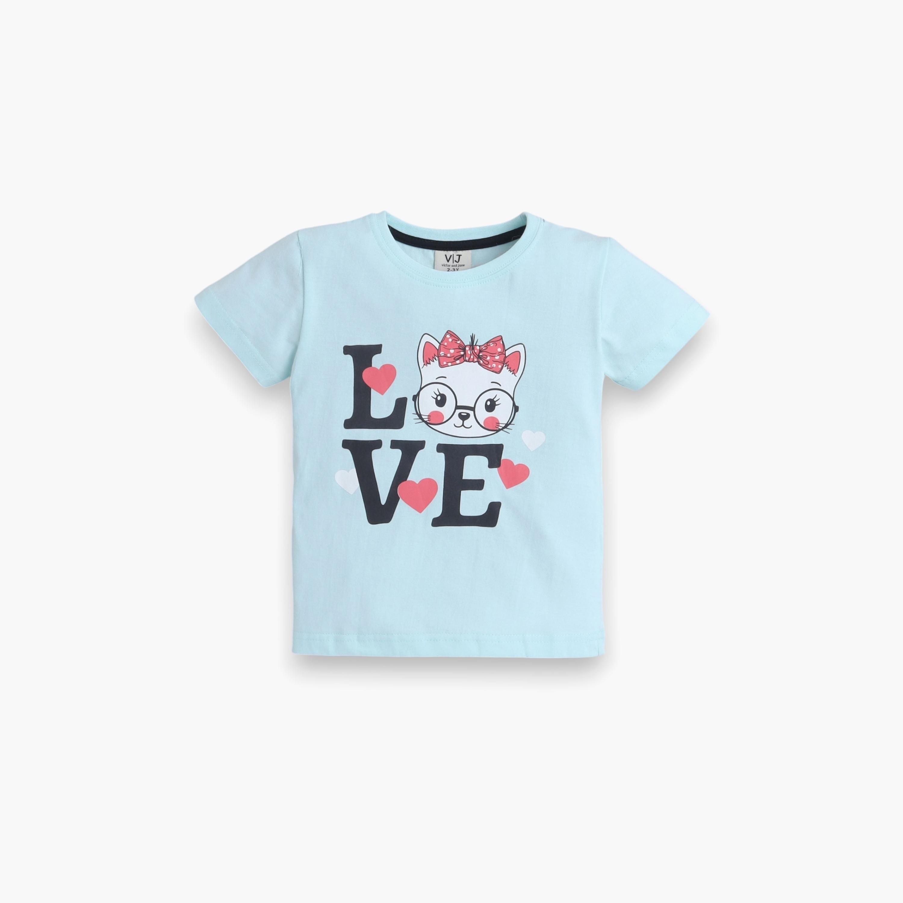 تي شيرت مطبوع بأكمام قصيرة مكون من قطعتين مع شورت من فيكتور اند جين-girls-clothing-nightwear-image-3