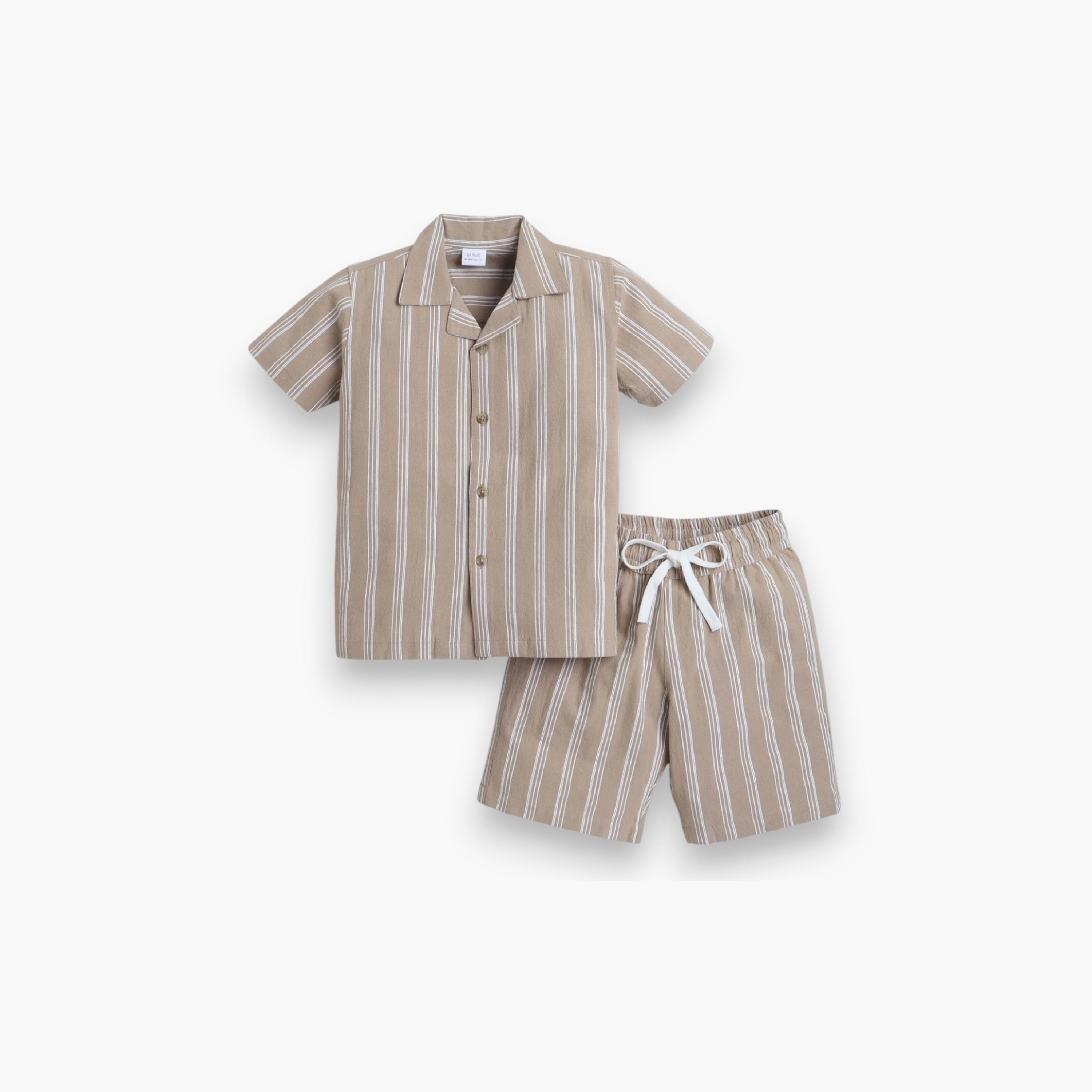 Victor and Jane 2-Piece Striped Short Sleeves Shirt with Shorts-boys-clothing-setsandcoords-image-1