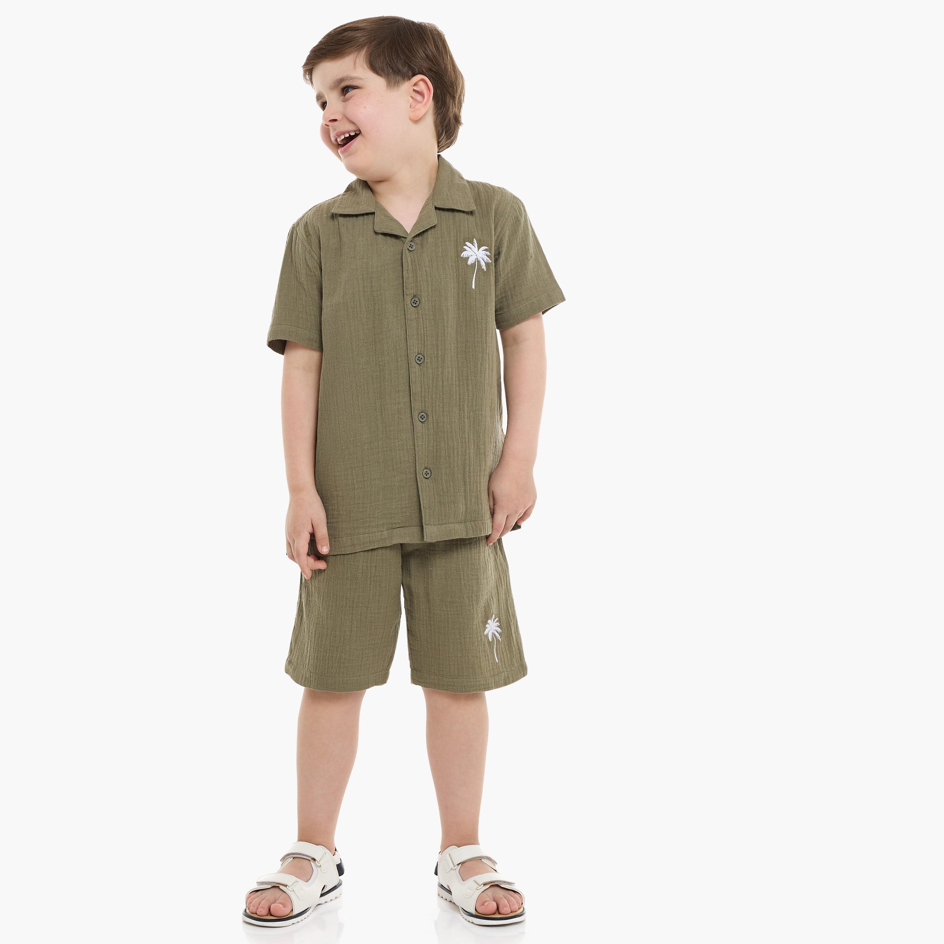 Victor and Jane 2-Piece Solid Short Sleeves Shirt with Shorts-boys-clothing-setsandcoords-image-1