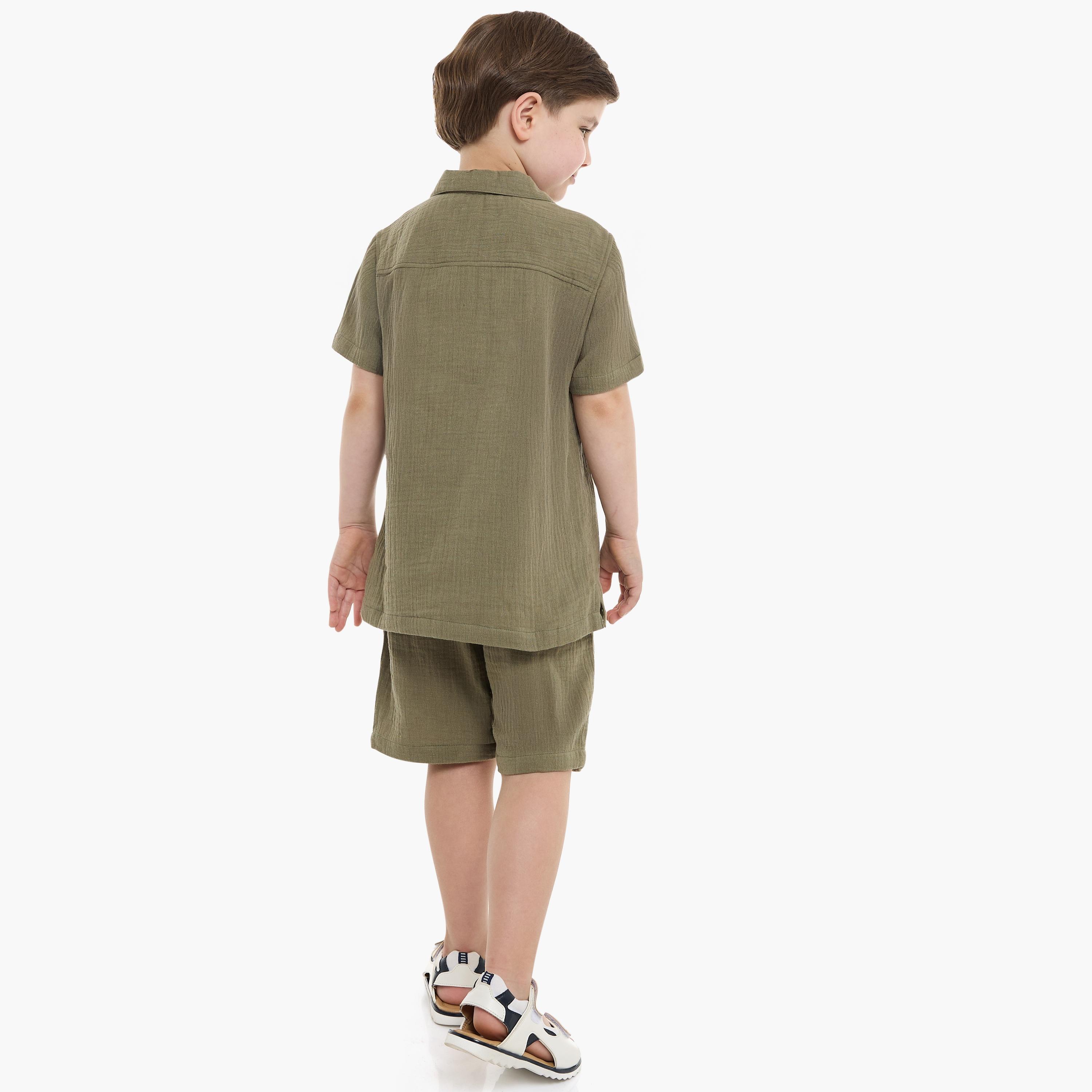 Victor and Jane 2-Piece Solid Short Sleeves Shirt with Shorts-boys-clothing-setsandcoords-image-2