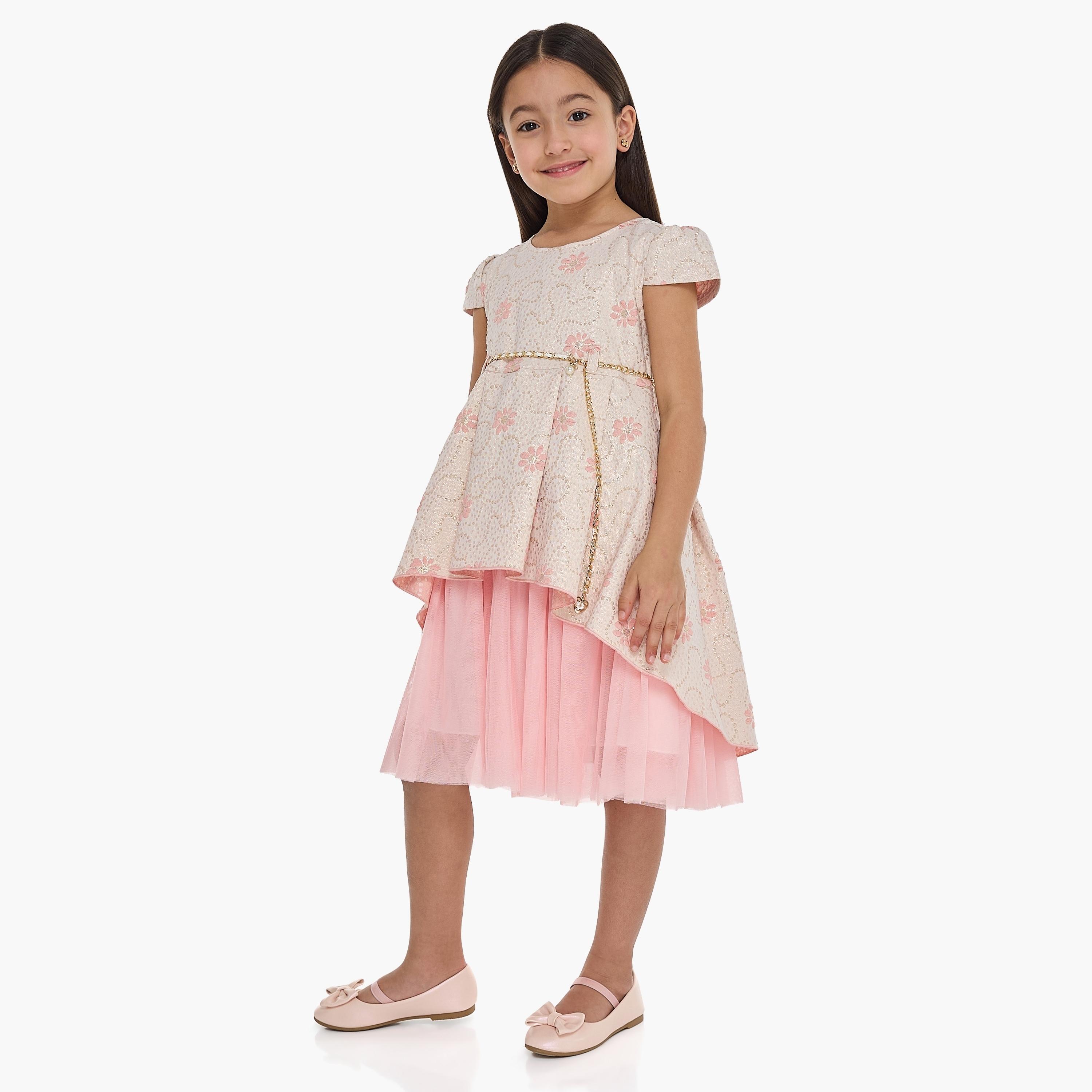 فستان بطبعة زهور وأكمام كاب من فيكتور اند جين-girls-clothing-dressesandjumpsuits-image-1