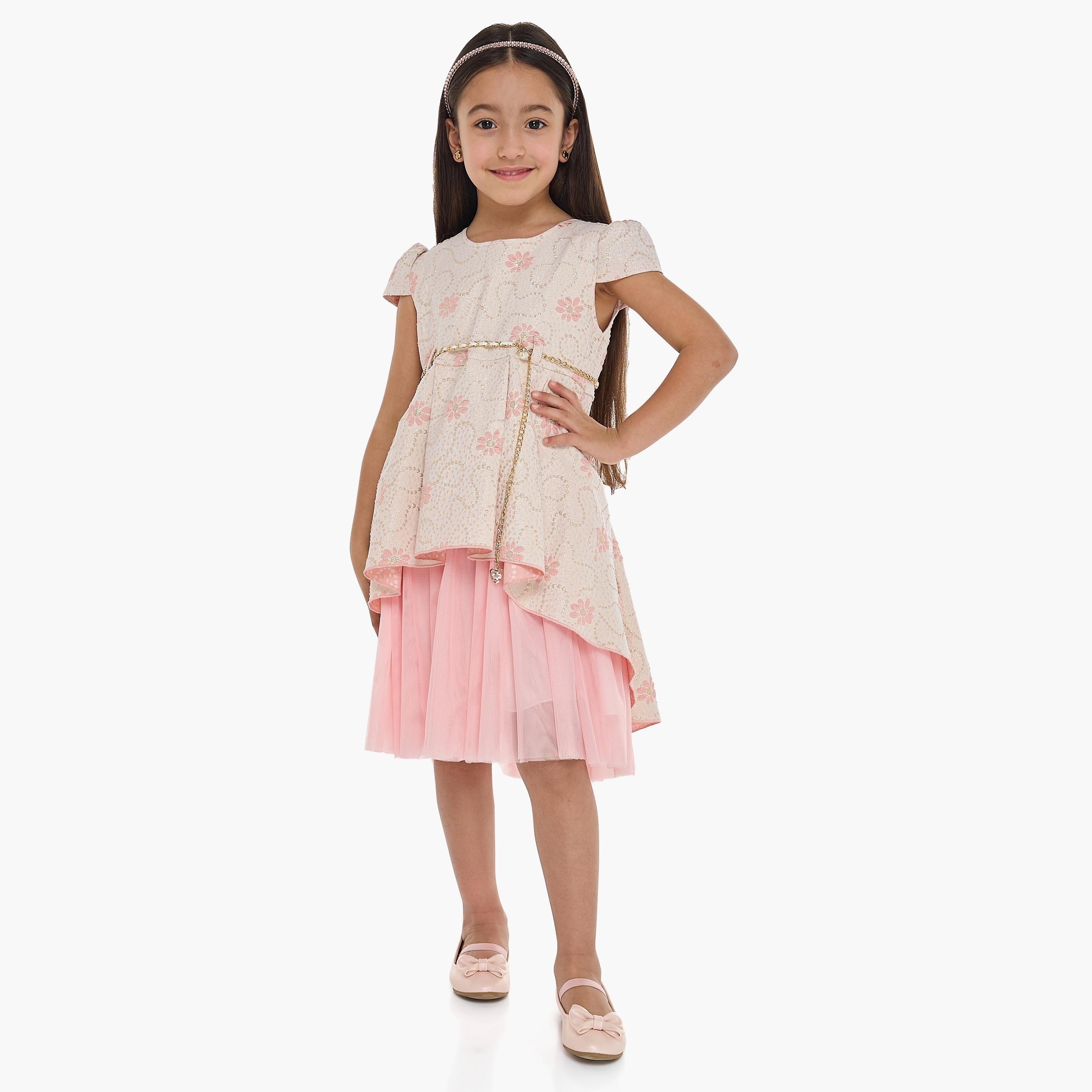 فستان بطبعة زهور وأكمام كاب من فيكتور اند جين-girls-clothing-dressesandjumpsuits-image-2