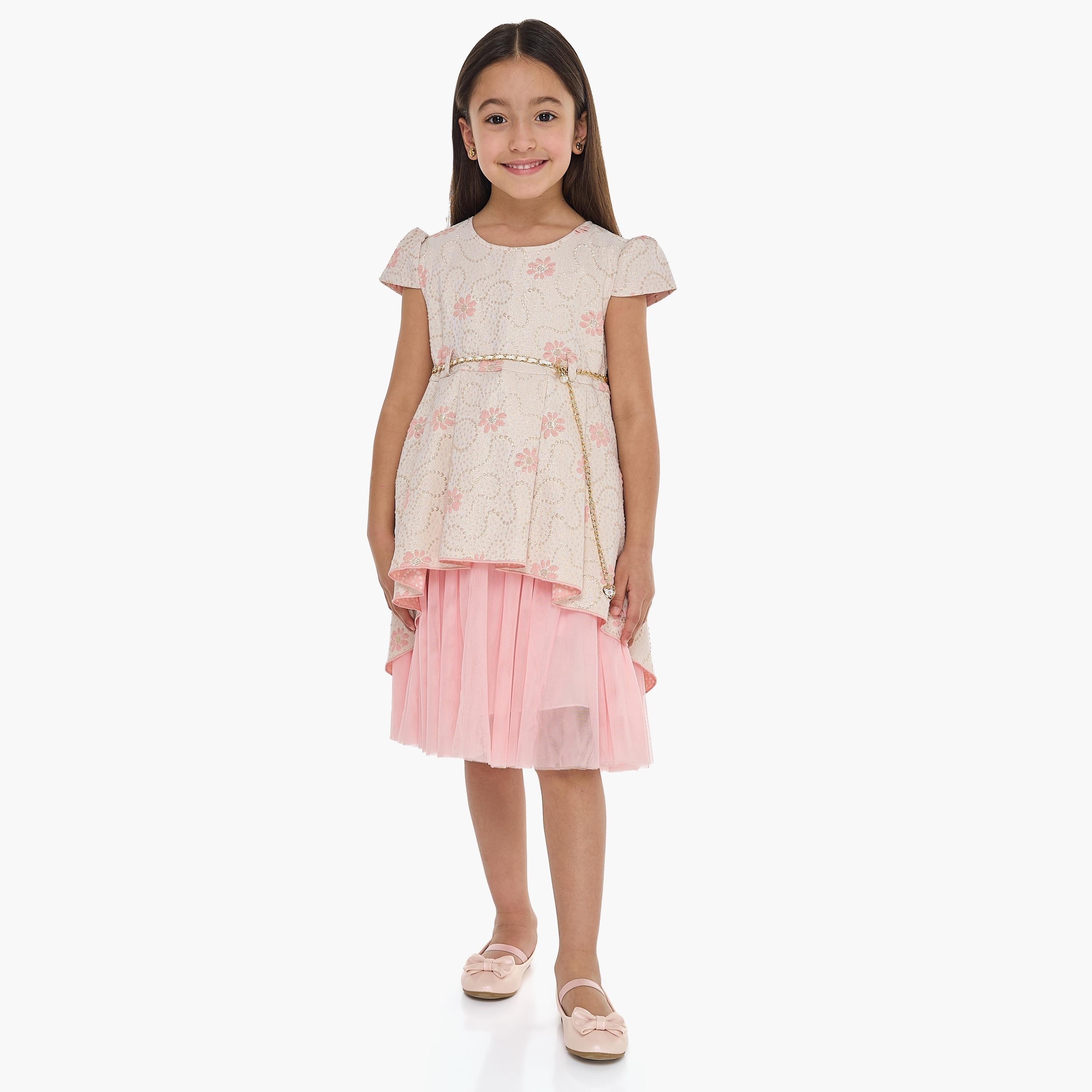 فستان بطبعة زهور وأكمام كاب من فيكتور اند جين-girls-clothing-dressesandjumpsuits-image-3