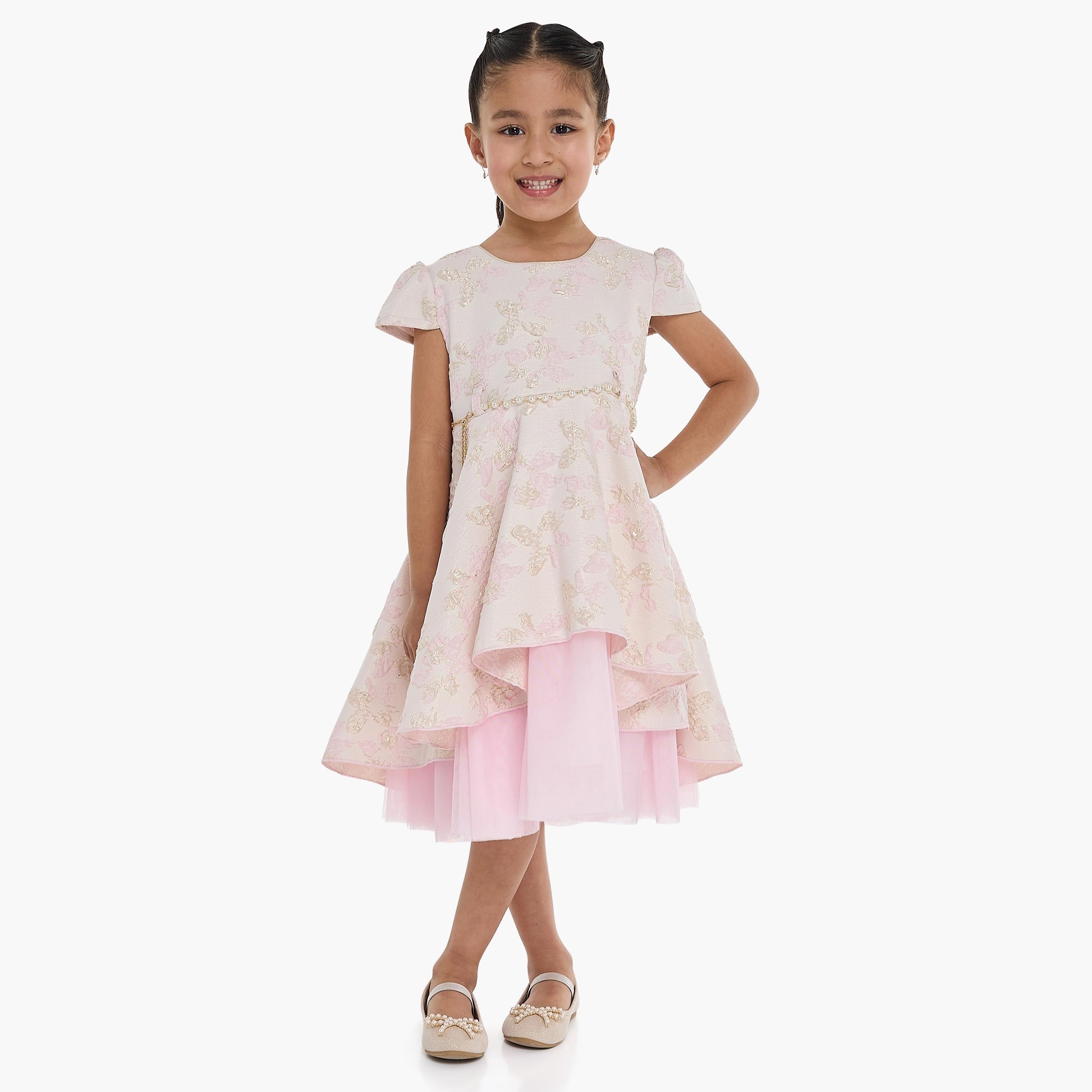 فستان بطبعة زهور وأكمام كاب من فيكتور اند جين-girls-clothing-dressesandjumpsuits-image-1