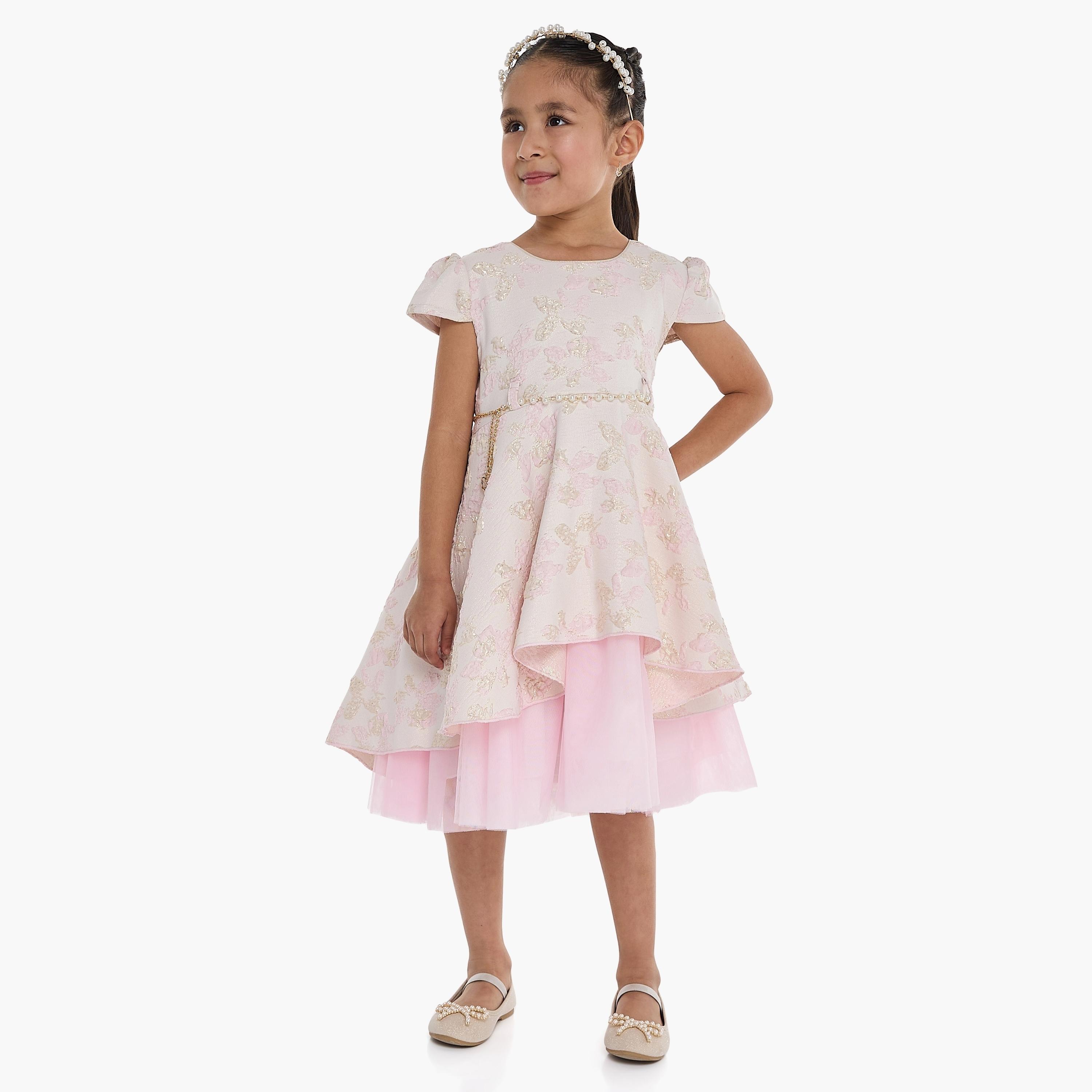 فستان بطبعة زهور وأكمام كاب من فيكتور اند جين-girls-clothing-dressesandjumpsuits-image-2