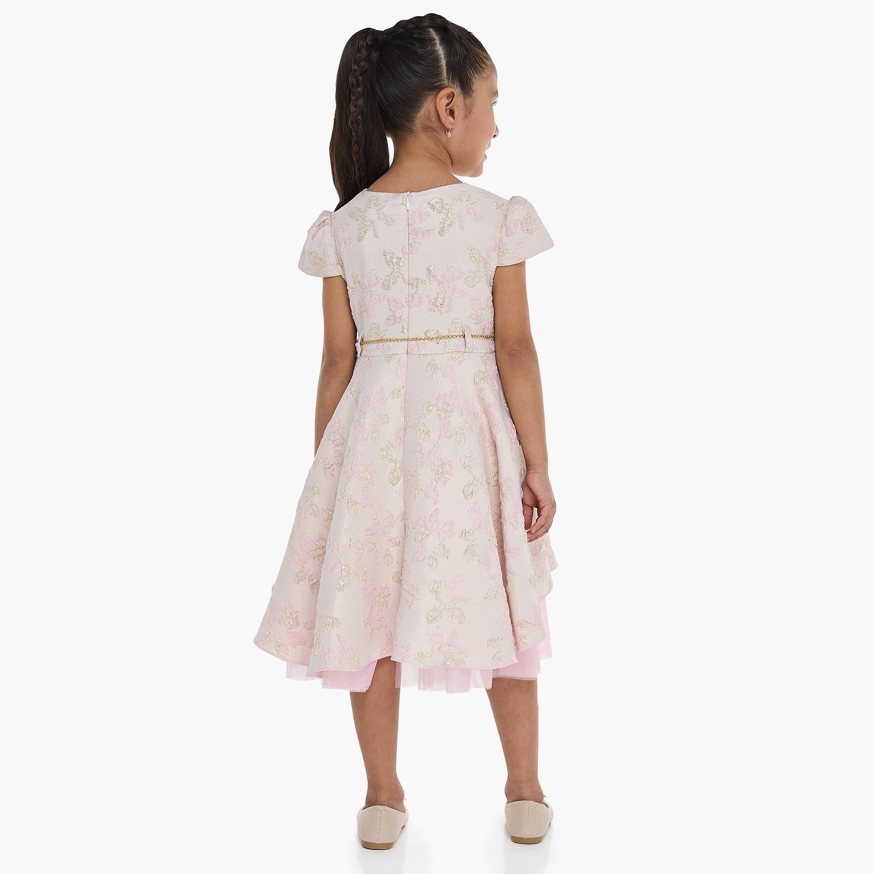 فستان بطبعة زهور وأكمام كاب من فيكتور اند جين-girls-clothing-dressesandjumpsuits-image-3