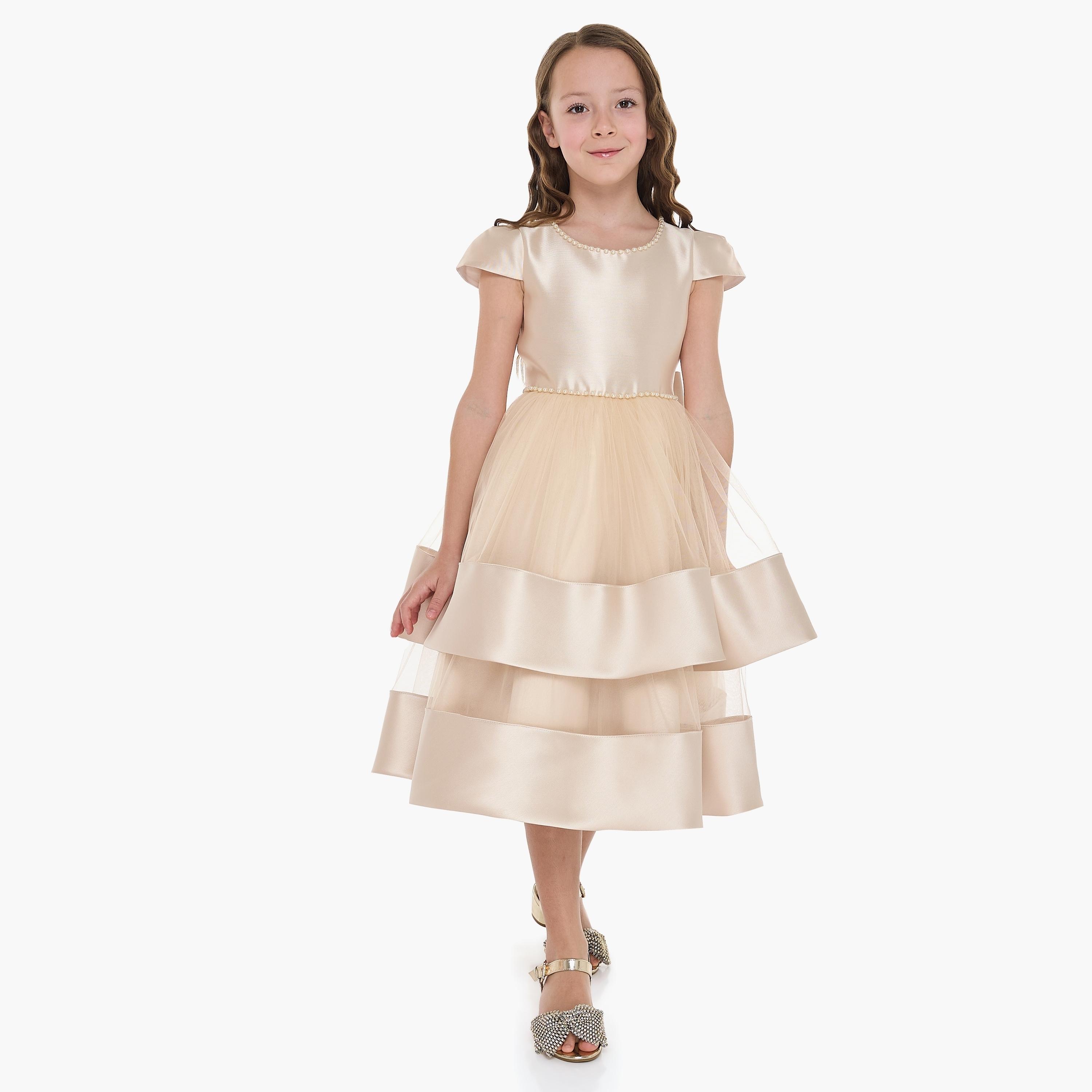 فستان سادة بأكمام كاب من فيكتور اند جين-girls-clothing-dressesandjumpsuits-image-2