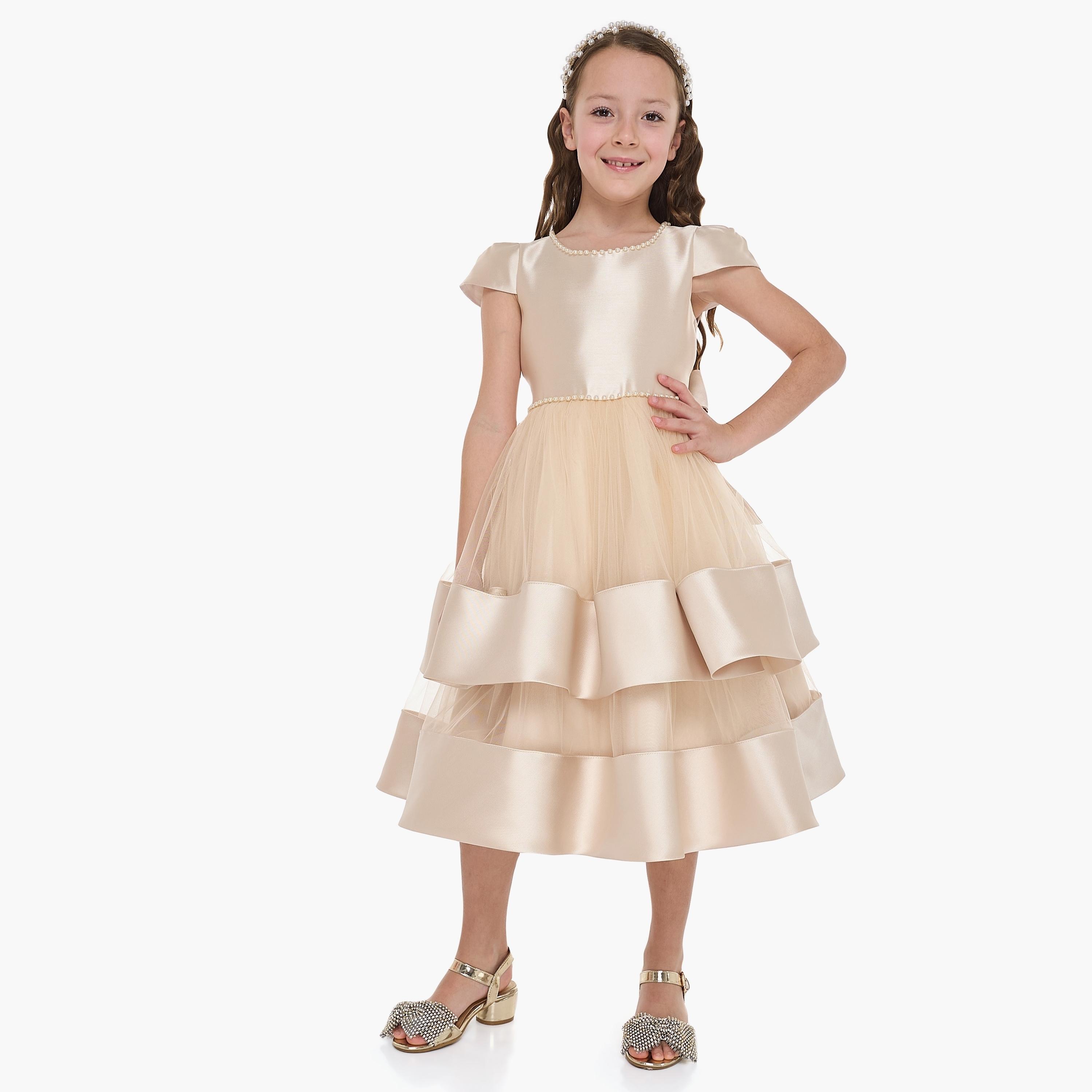 فستان سادة بأكمام كاب من فيكتور اند جين-girls-clothing-dressesandjumpsuits-image-3