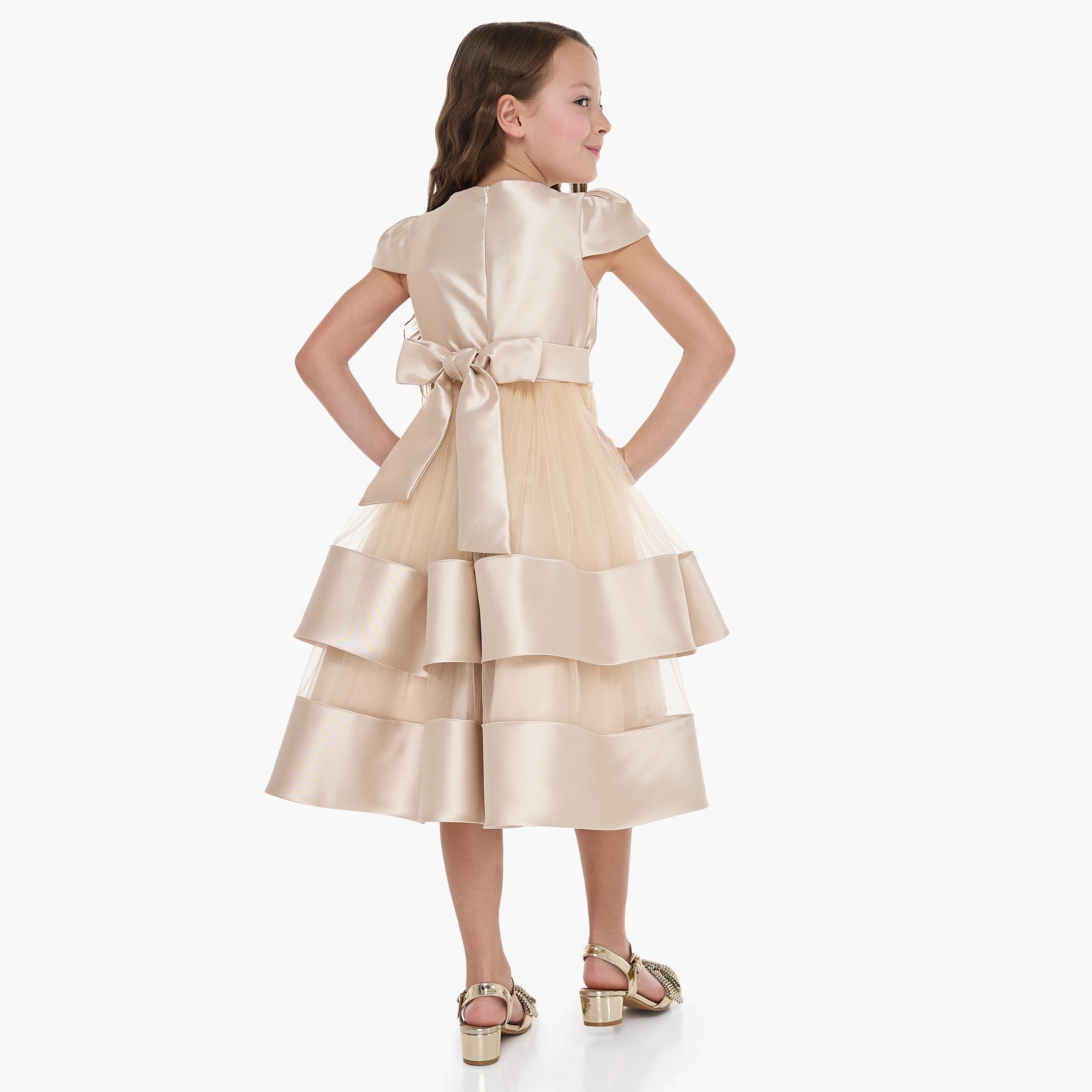 فستان سادة بأكمام كاب من فيكتور اند جين-girls-clothing-dressesandjumpsuits-image-4