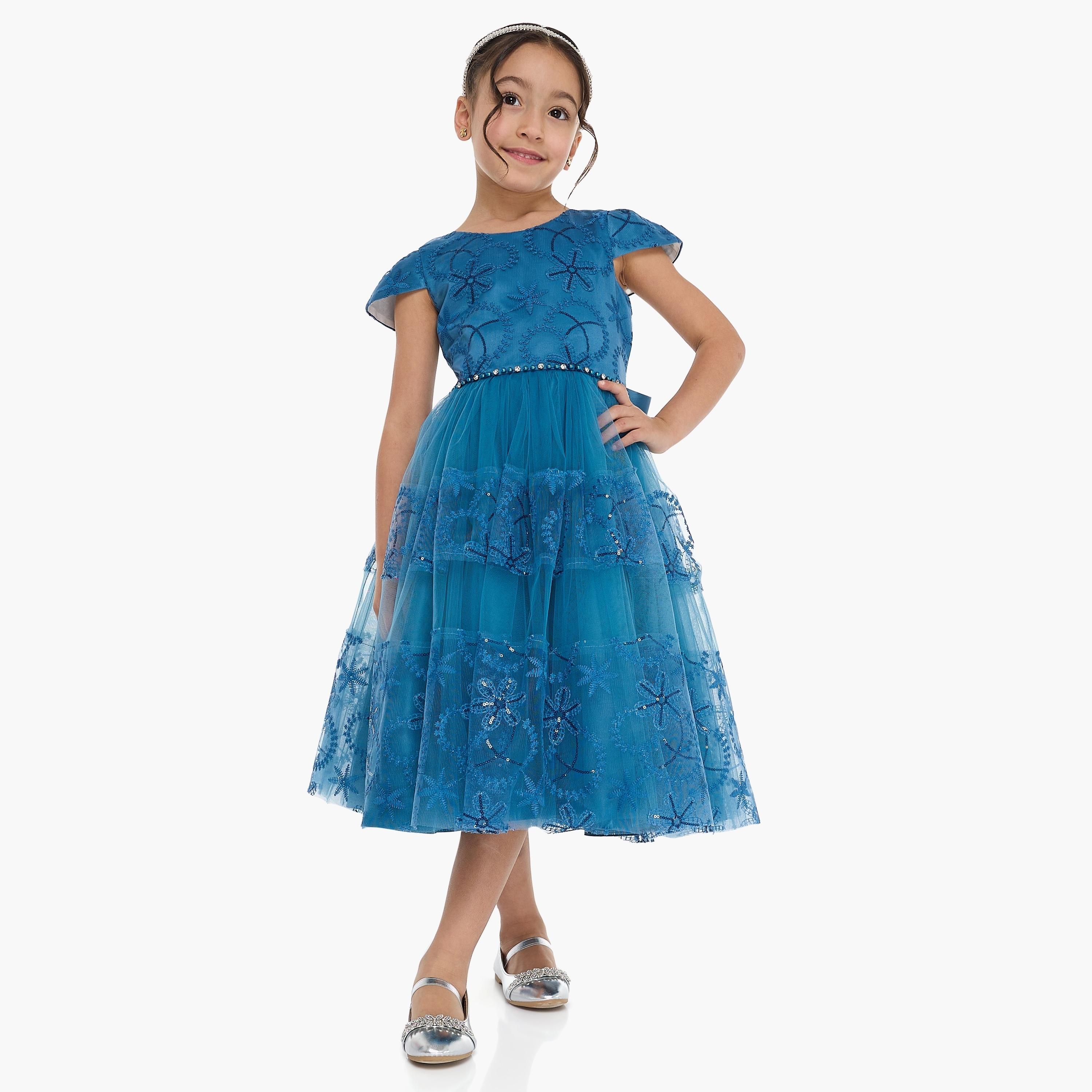 فستان بأكمام كاب مزين من فيكتور اند جين-girls-clothing-dressesandjumpsuits-image-3