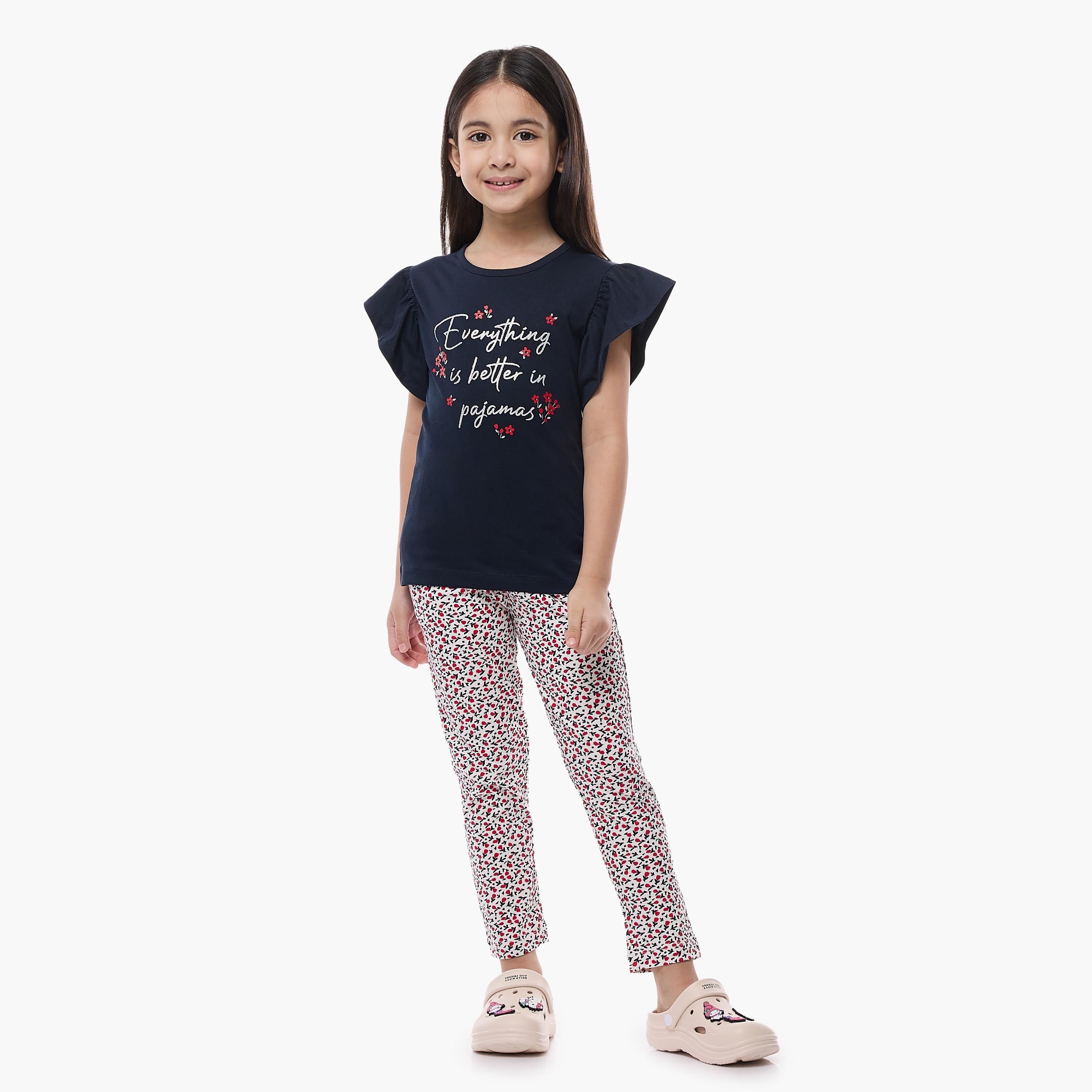 Victor and Jane 2-Piece Printed Cap Sleeves T-Shirt with Pyjama-baby-girls-clothing-nightwear-pyjamasets-image-1
