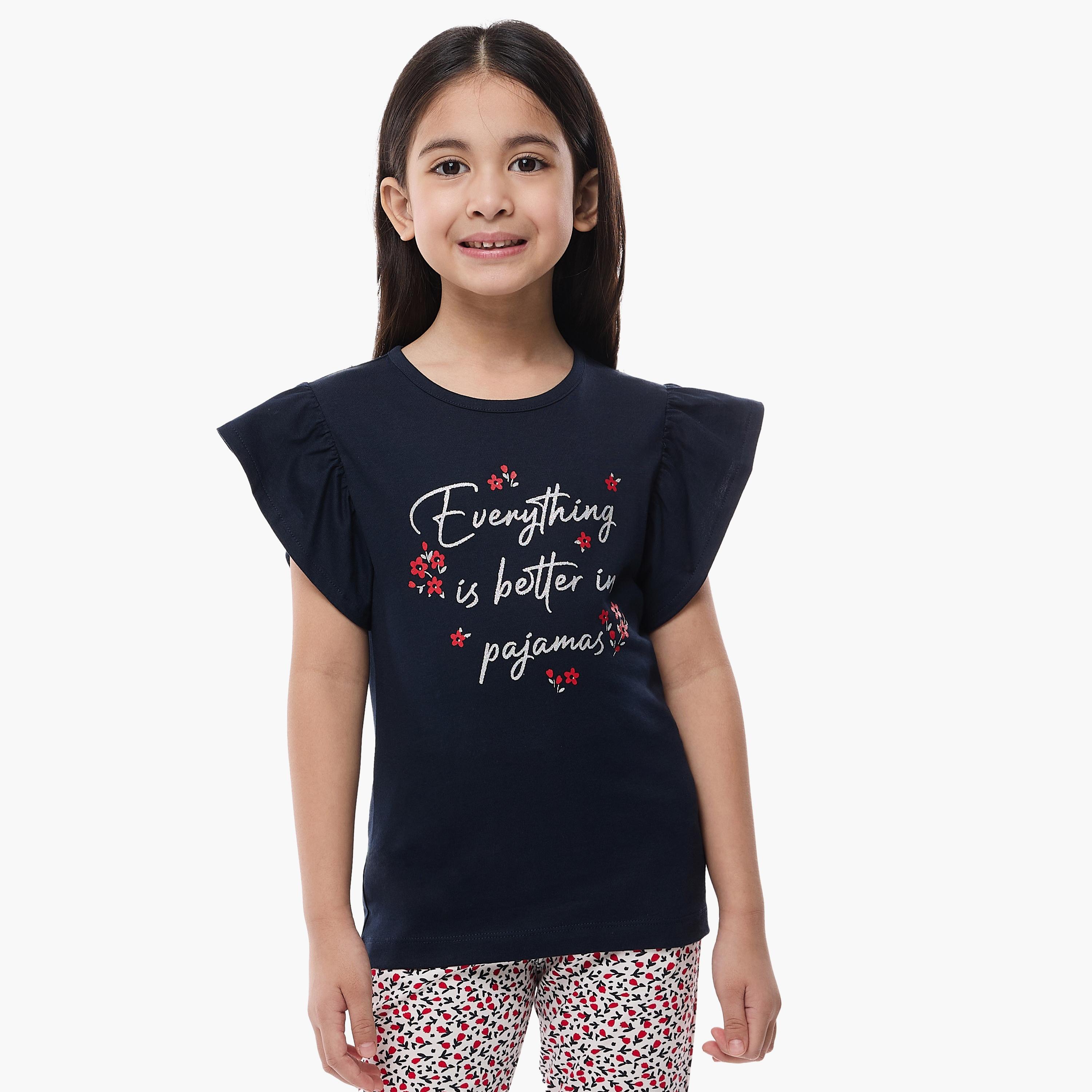 Victor and Jane 2-Piece Printed Cap Sleeves T-Shirt with Pyjama-baby-girls-clothing-nightwear-pyjamasets-image-2