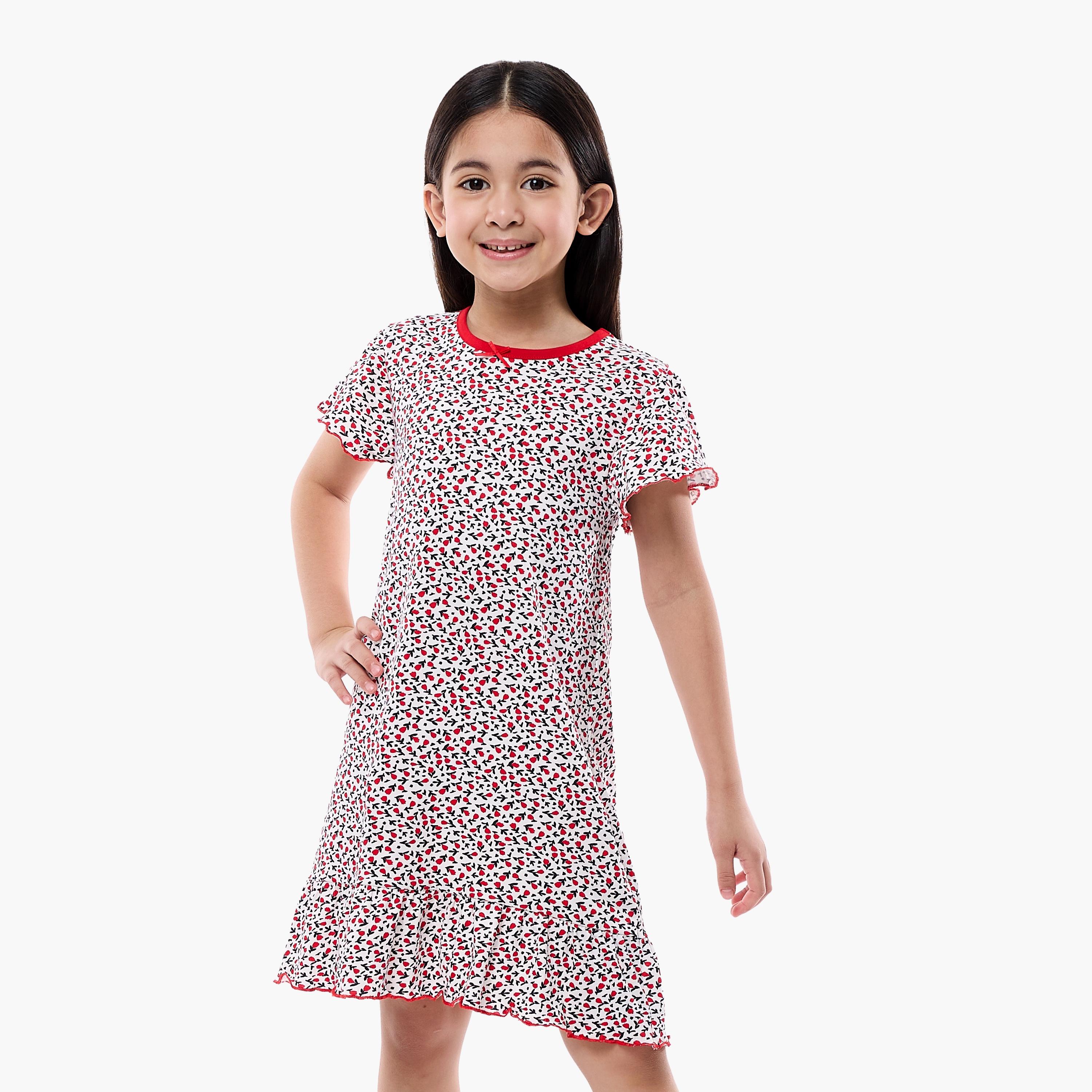 Victor and Jane Printed Cap Sleeves Dress-girls-clothing-nightwear-image-1