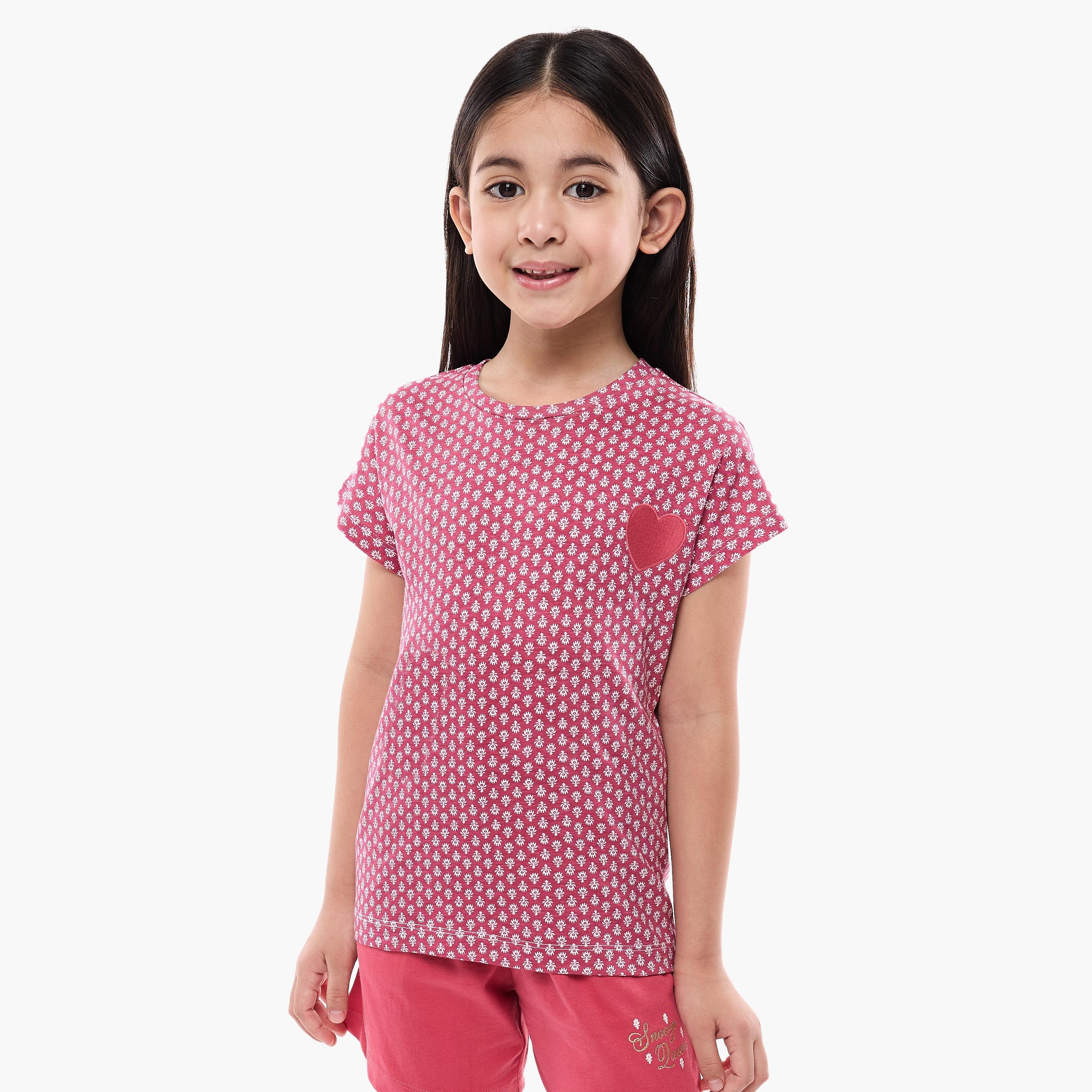 تي شيرت مطبوع بأكمام قصيرة مع شورت من قطعتين من فيكتور اند جين-girls-clothing-nightwear-image-3