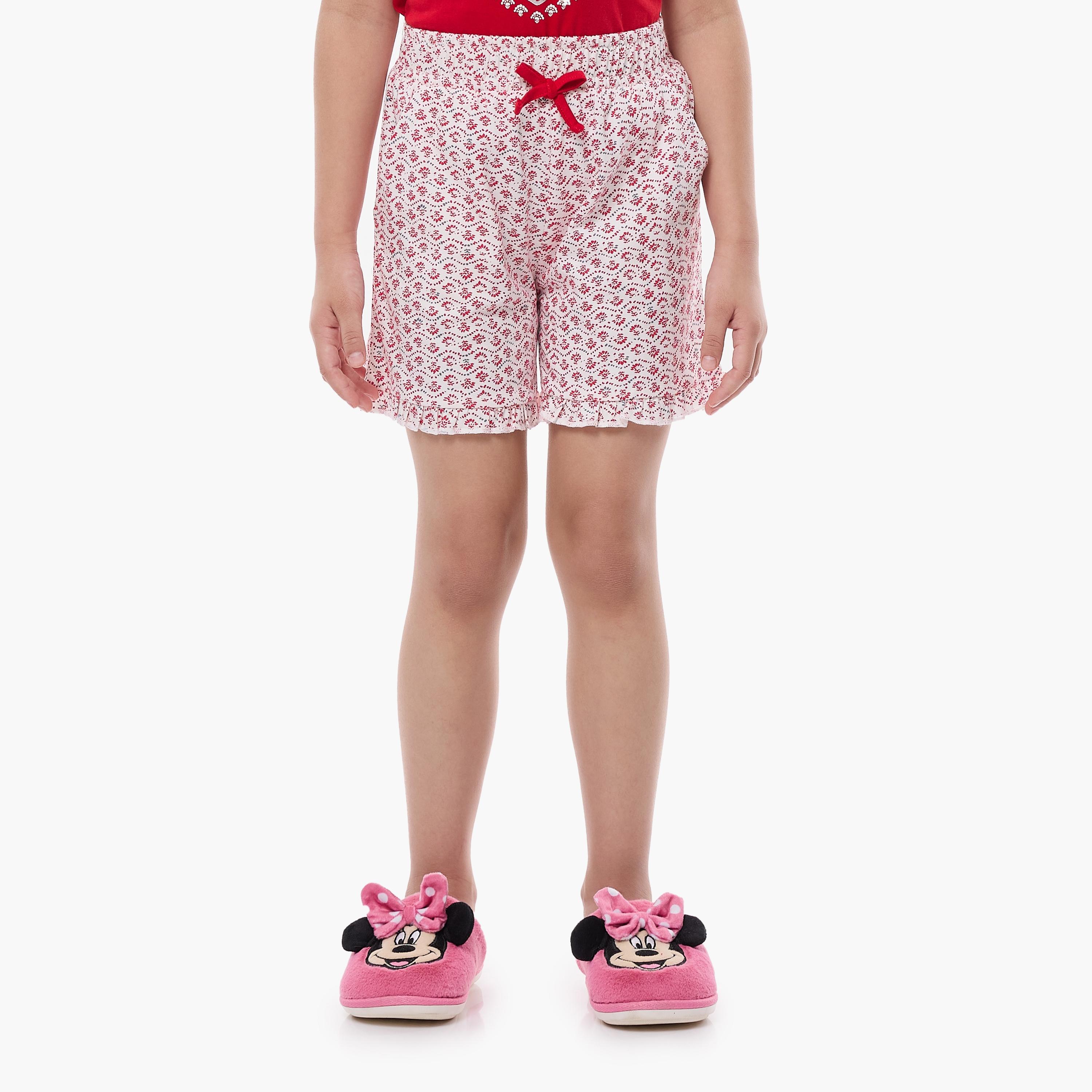تي شيرت مطبوع بأكمام قصيرة مع شورت من قطعتين من فيكتور اند جين-girls-clothing-nightwear-image-4